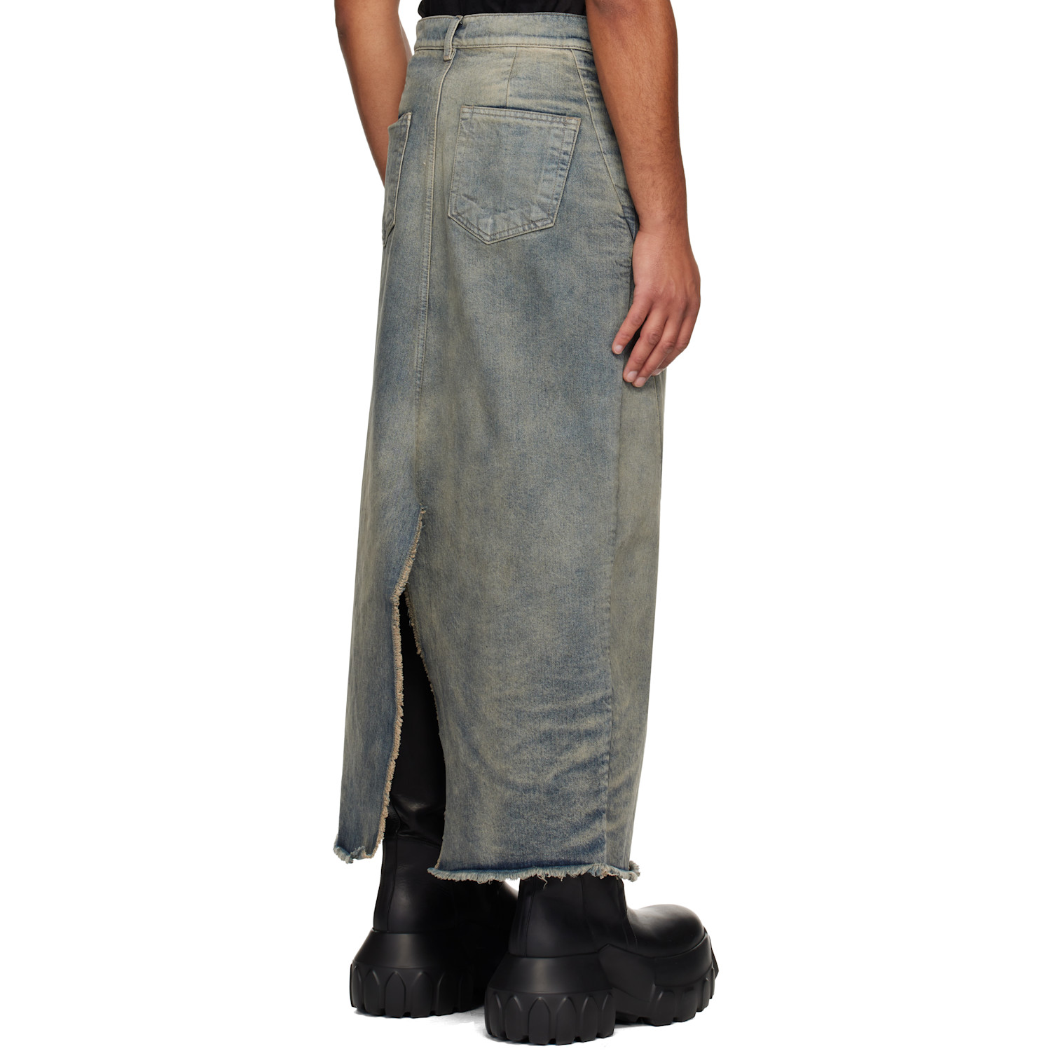  Rick Owens Blue Concordians Slivered Denim Maxi Skirt 