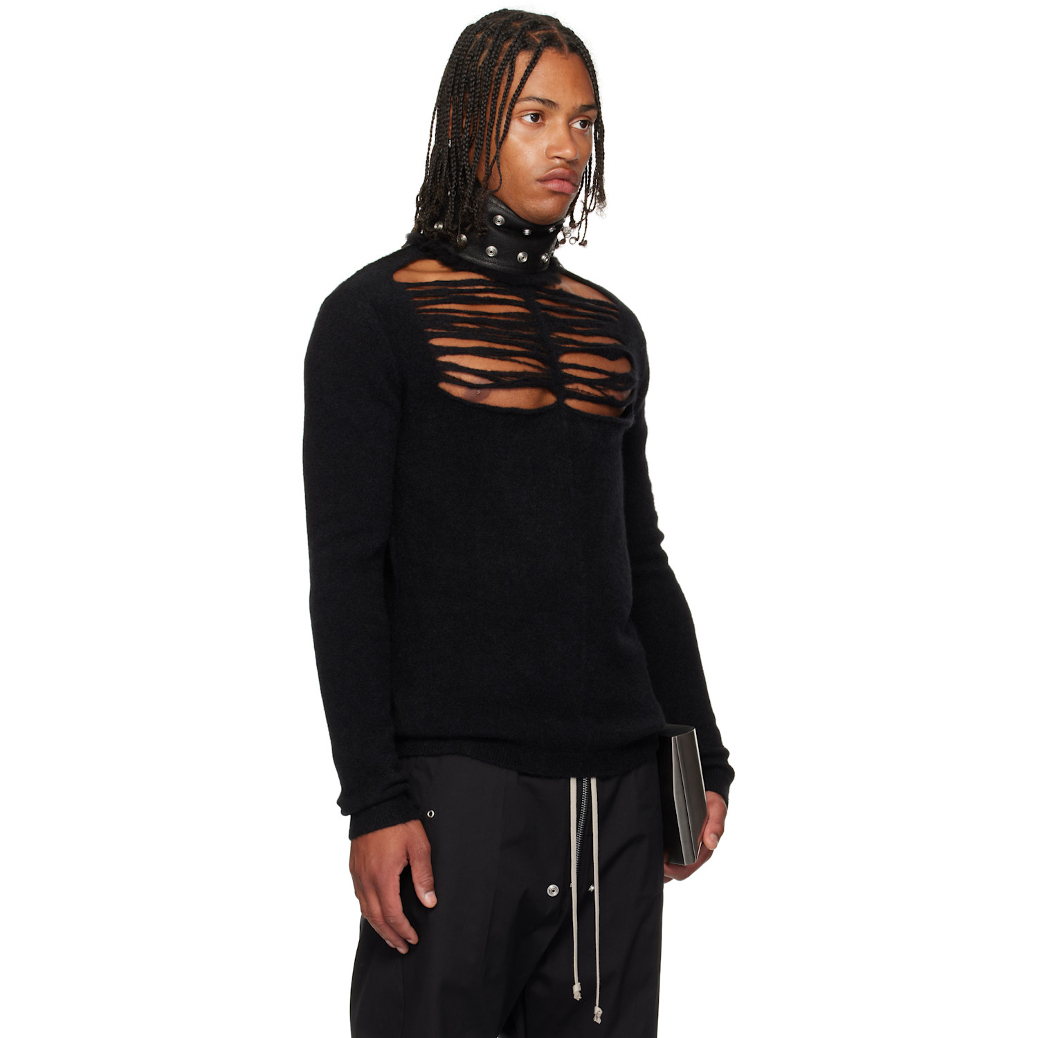  Rick Owens Black Concordians Ls Grid Knit Sweater 