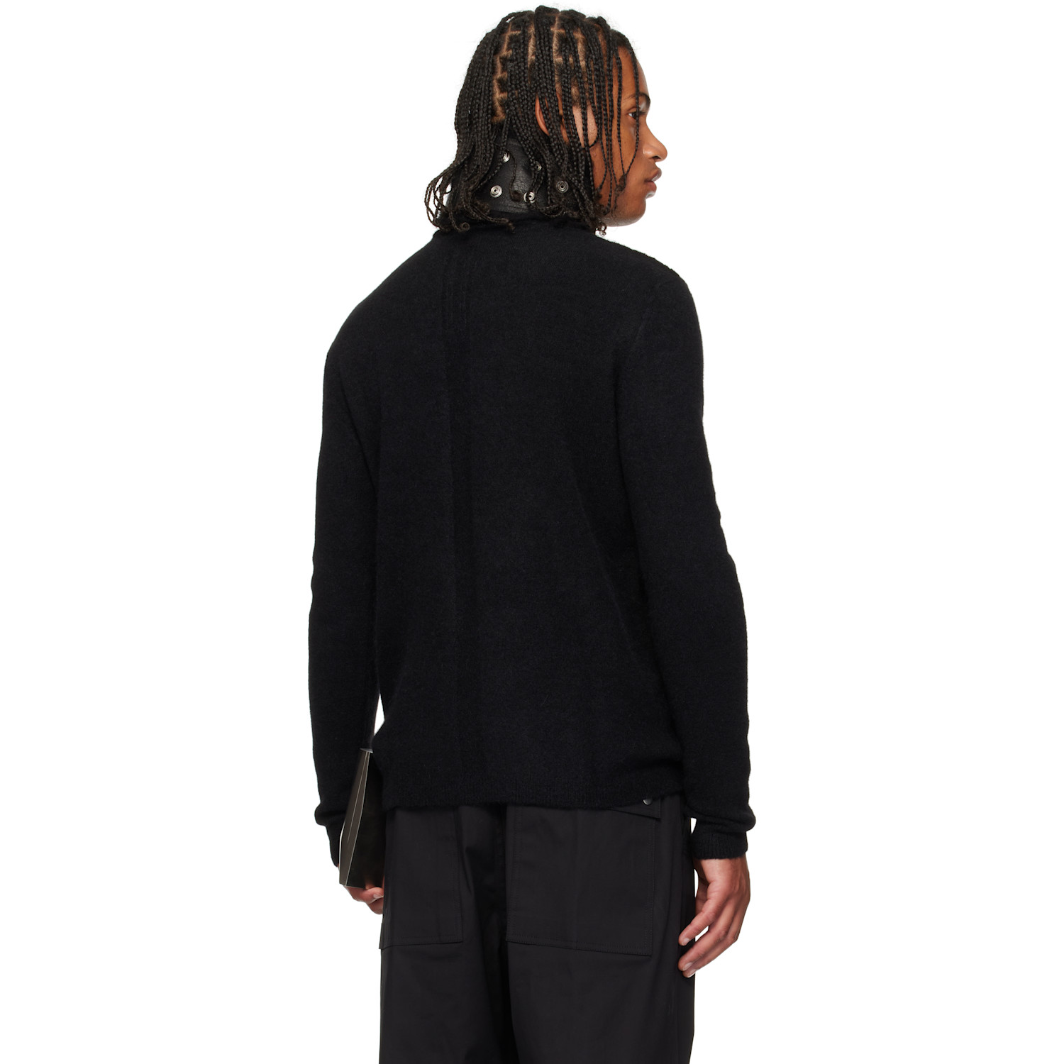  Rick Owens Black Concordians Ls Grid Knit Sweater 