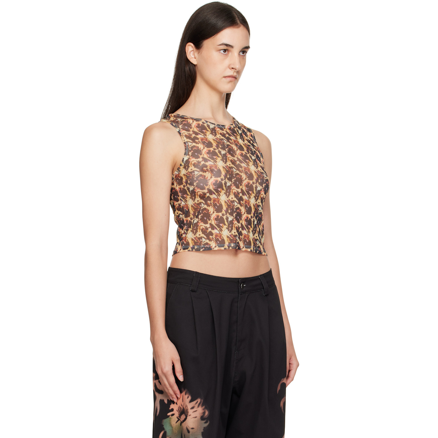  Collina Strada Beige & Black Leopard Peony Dachi Cardio Top 