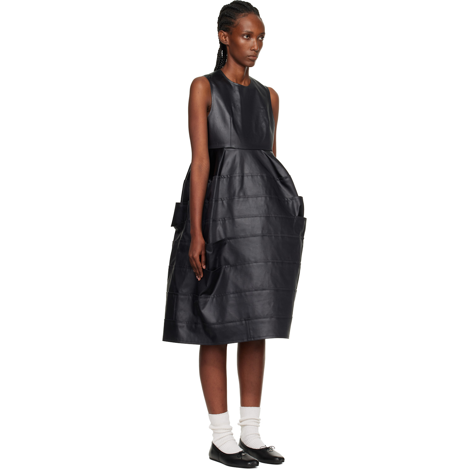  Tao Comme Des Garçons Black Satin Midi Dress 