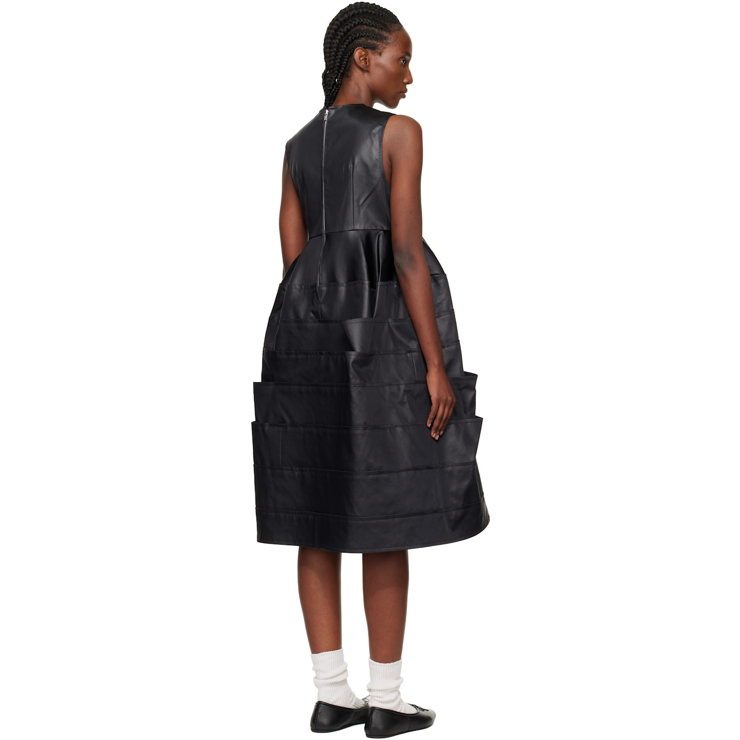  Tao Comme Des Garçons Black Satin Midi Dress 