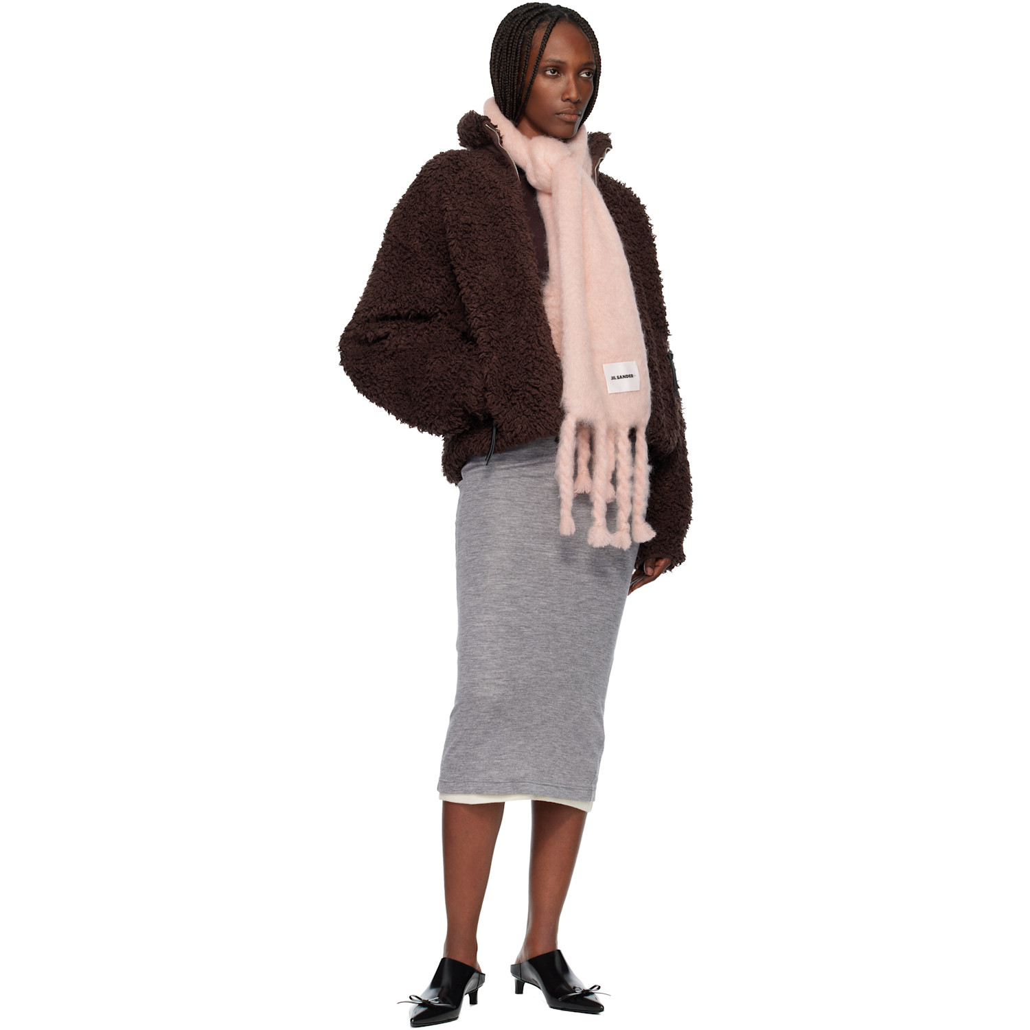  Jil Sander Pink Slim Wool Blend Scarf 