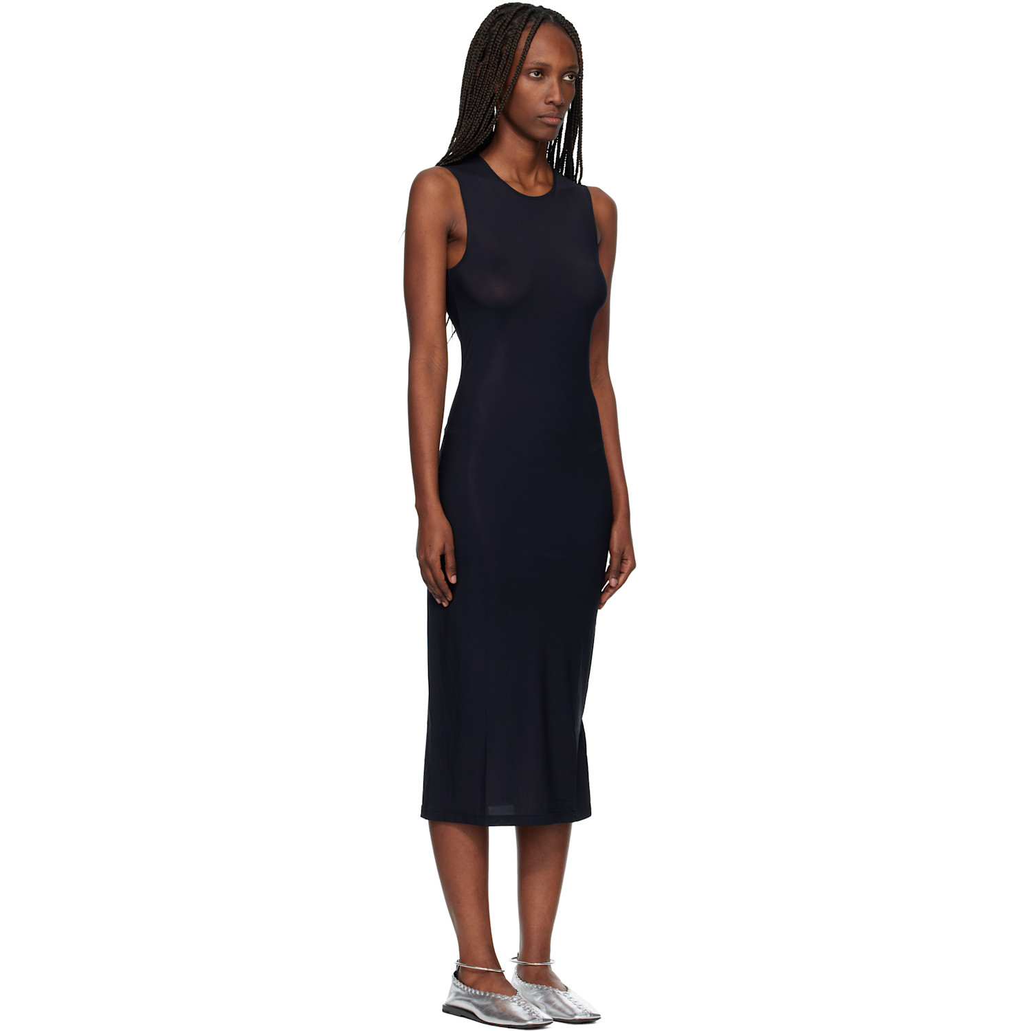  Jil Sander Black Jersey Slip Midi Dress 