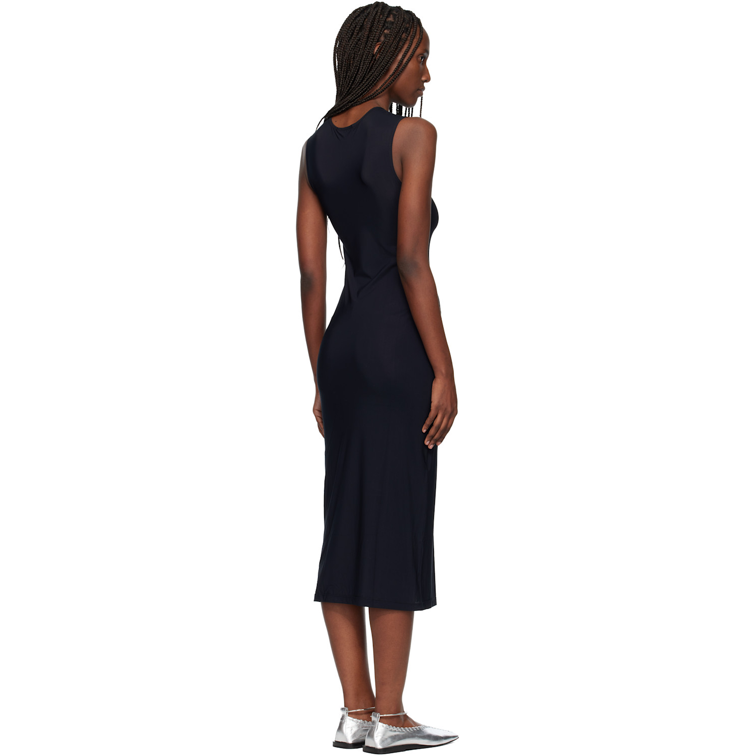  Jil Sander Black Jersey Slip Midi Dress 