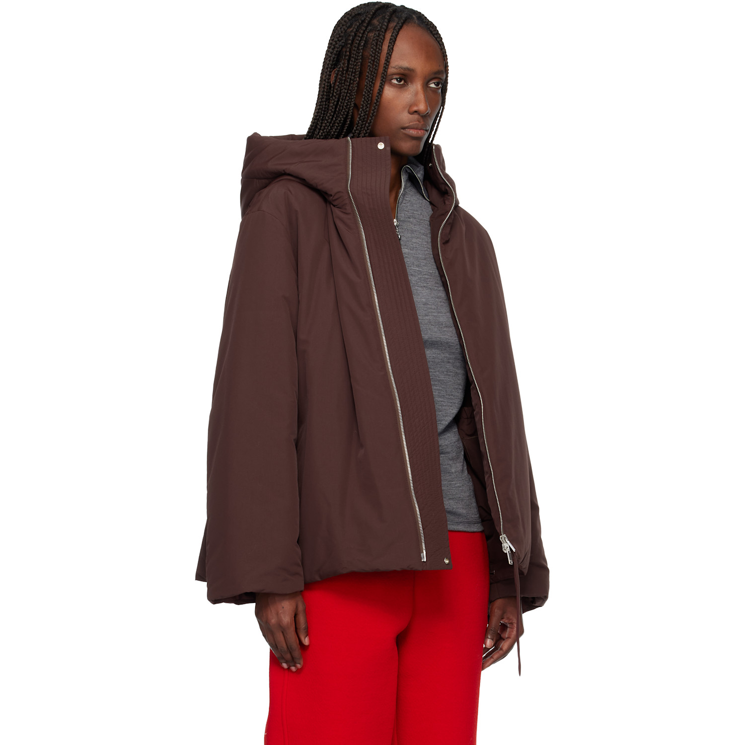  Jil Sander Burgundy Taffeta Down Jacket 