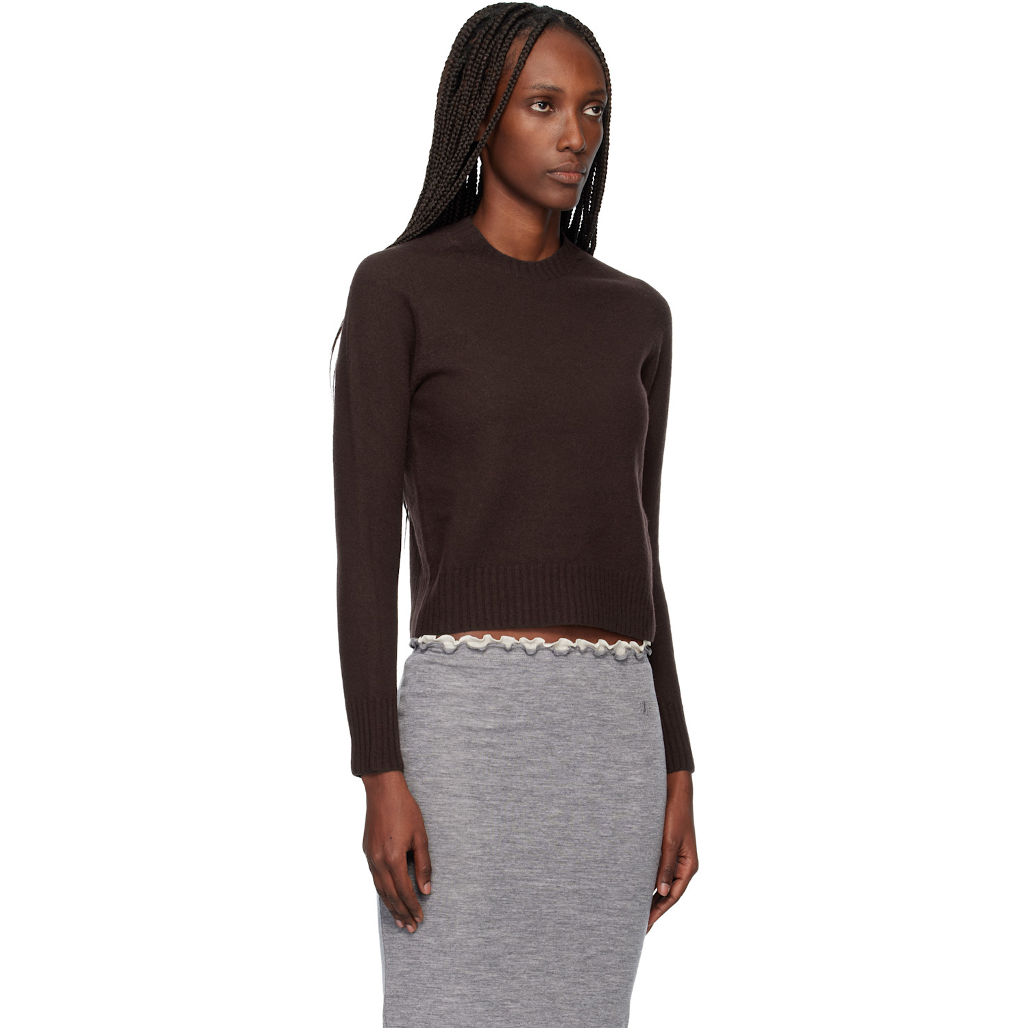  Jil Sander Brown Lightweight Wool Crew-neck Sweater 