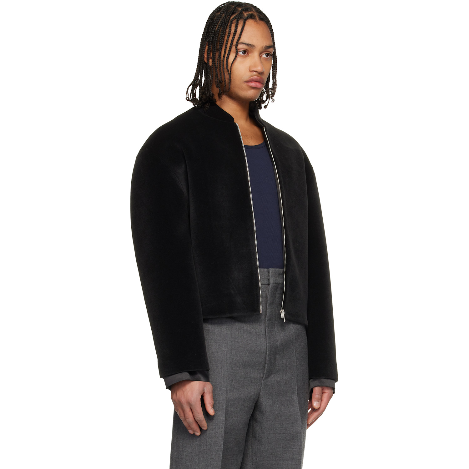  Jil Sander Black Zip Bomber Jacket 