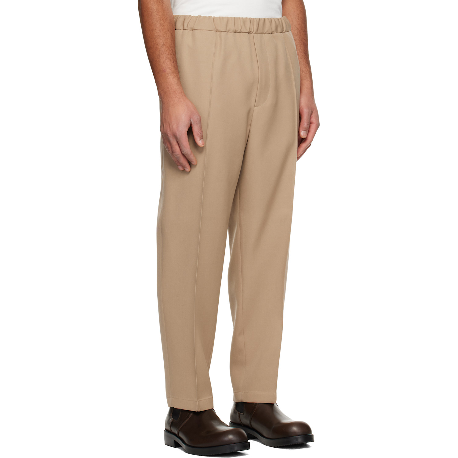  Jil Sander Beige Wool Gabardine Tapered Trousers 