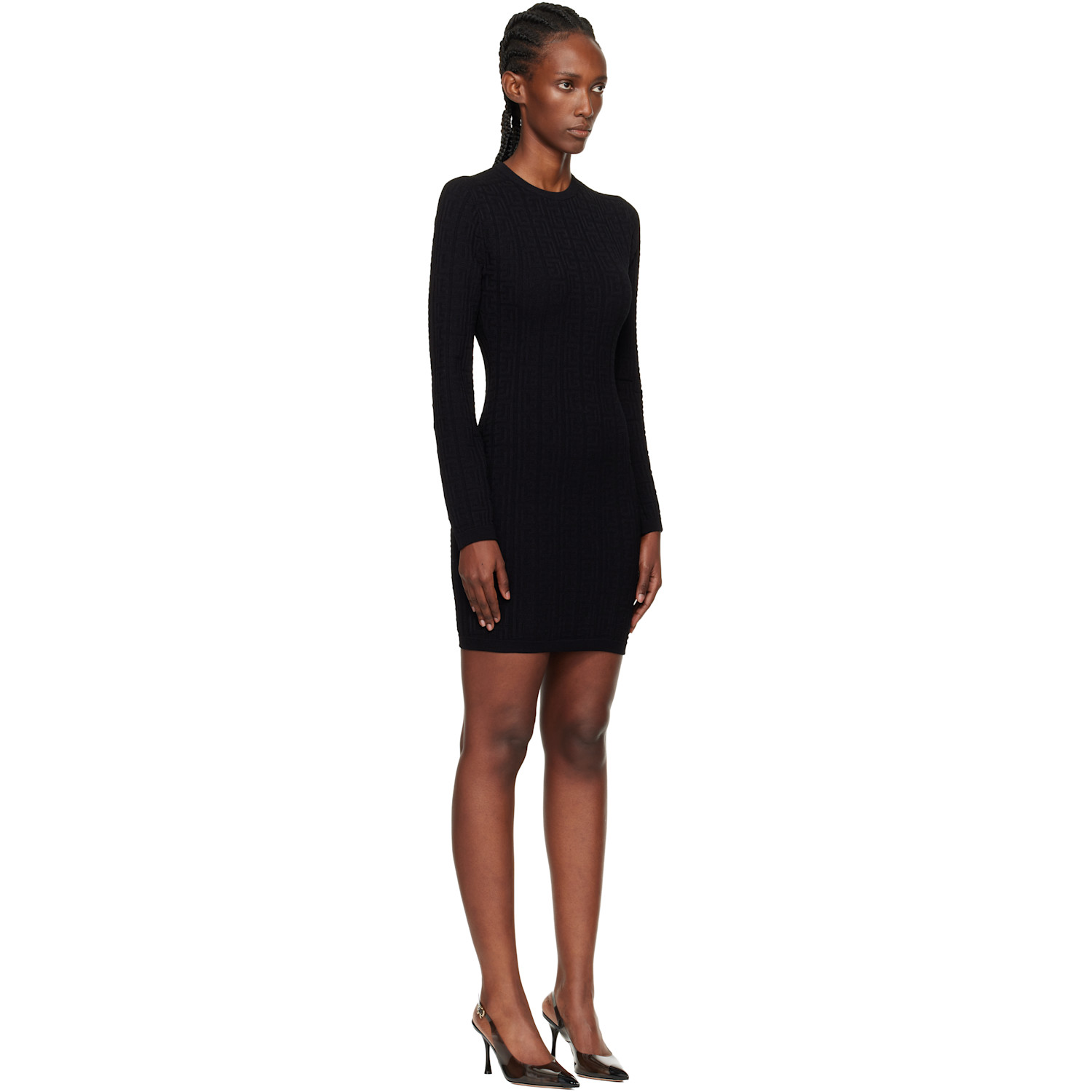  Balmain Black Long Sleeve Monogram Knit Minidress 