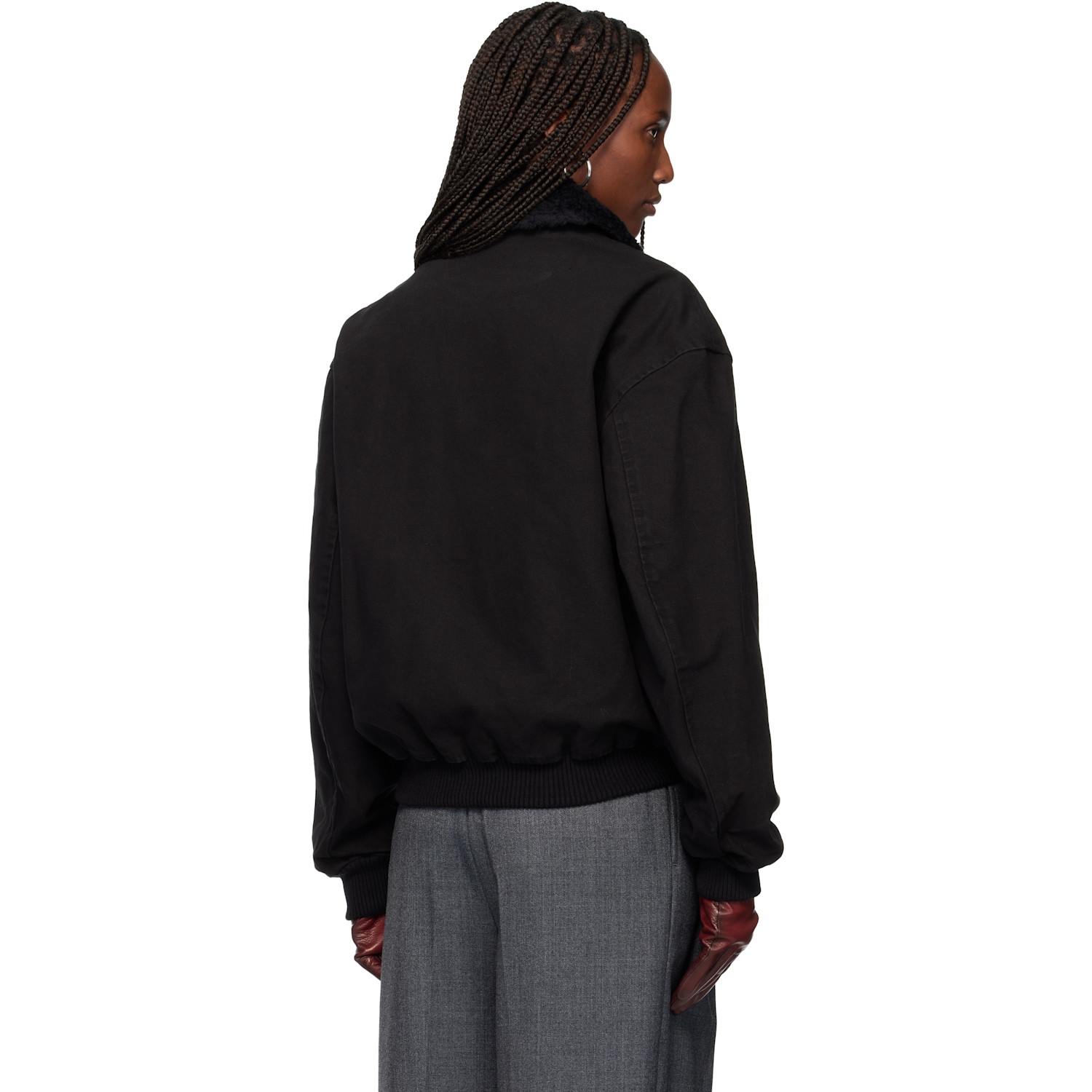  Tonywack Black Washed Cotton Faux-shearling Trim Bomber Jacket 