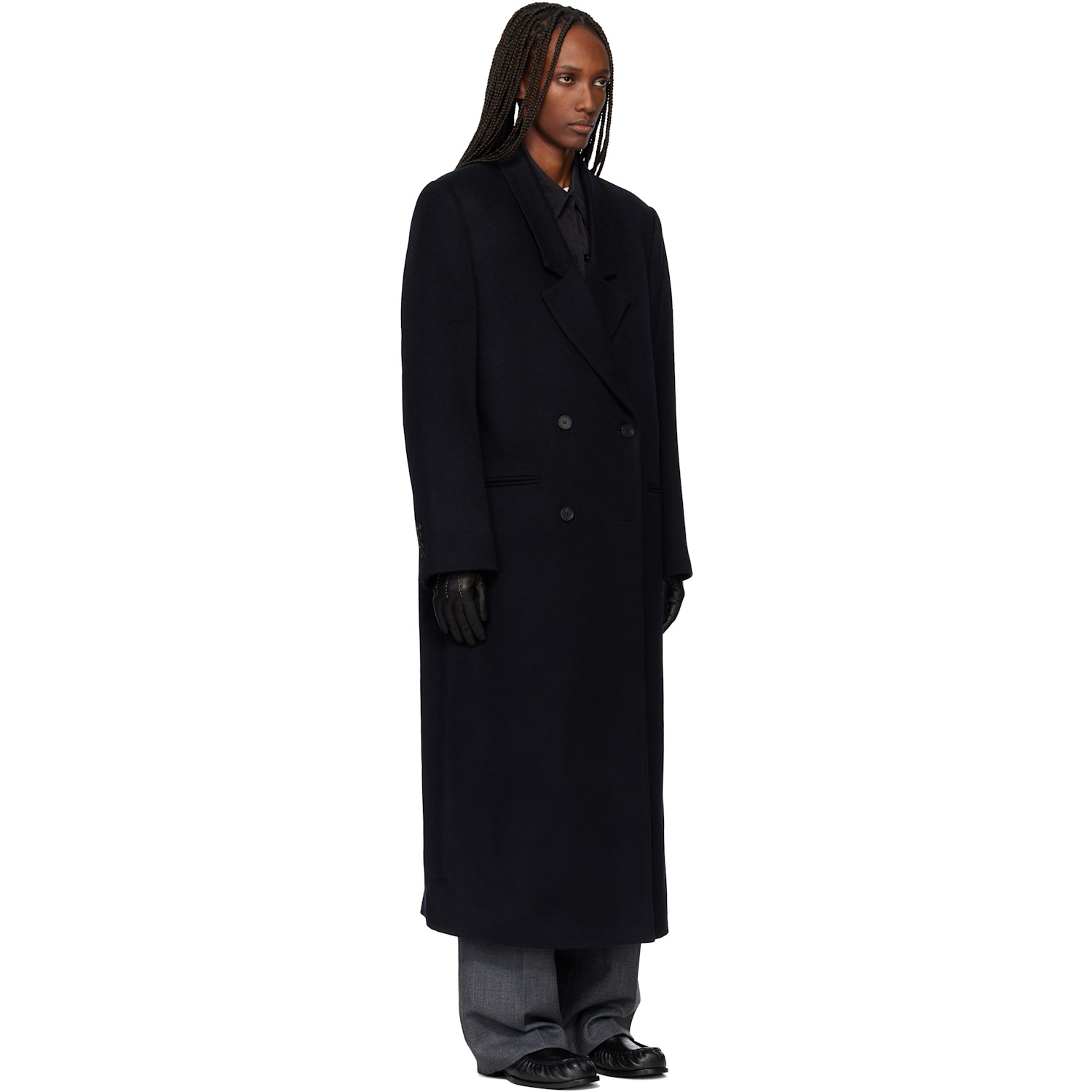  Tonywack Navy Tailored Double-breasted Maxi Coat 