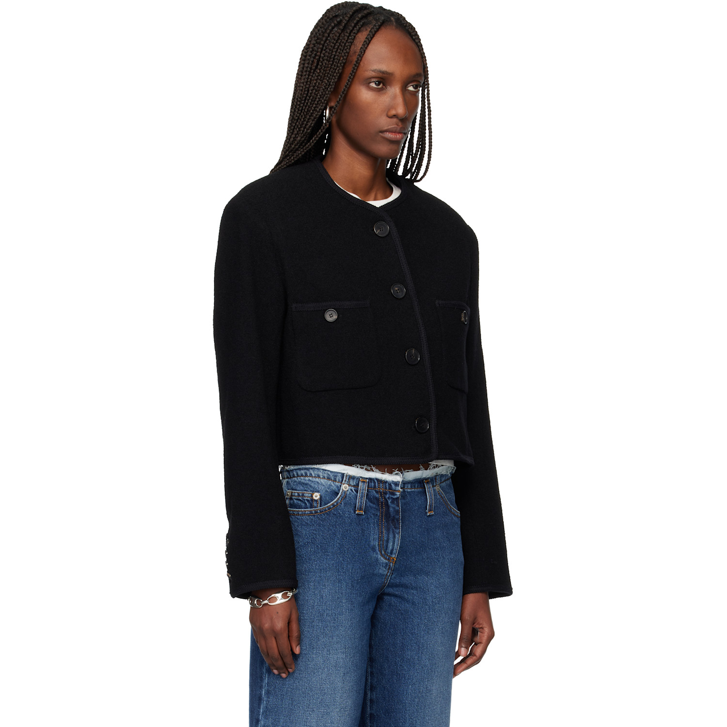  Tonywack Black Tweed Cropped Wool Jacket 