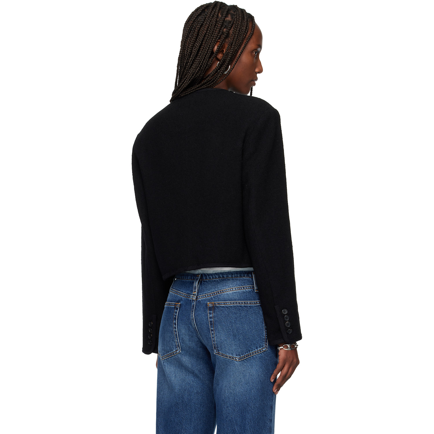  Tonywack Black Tweed Cropped Wool Jacket 