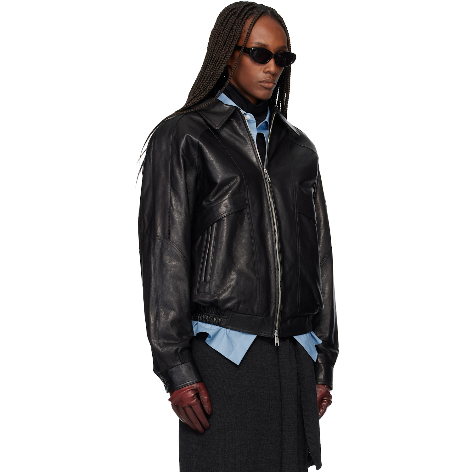  Tonywack Black Vegetable Tanned Lamb Leather Zip Jacket 