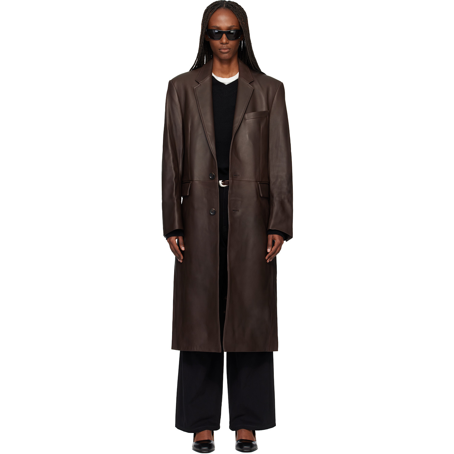 TONYWACK Brown Naked Single Lamb Leather Coat