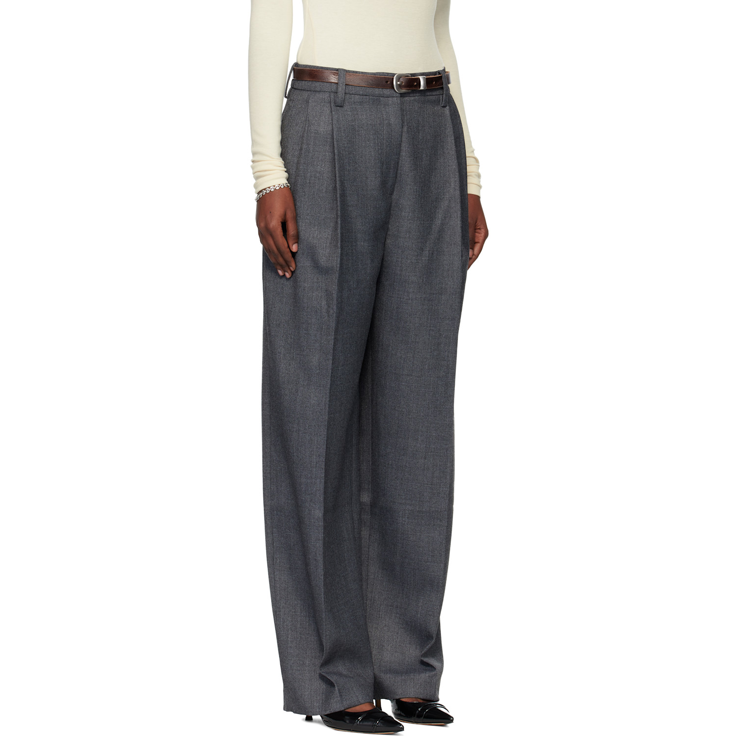  Tonywack Gray Pleated Wool Tailored Trousers 