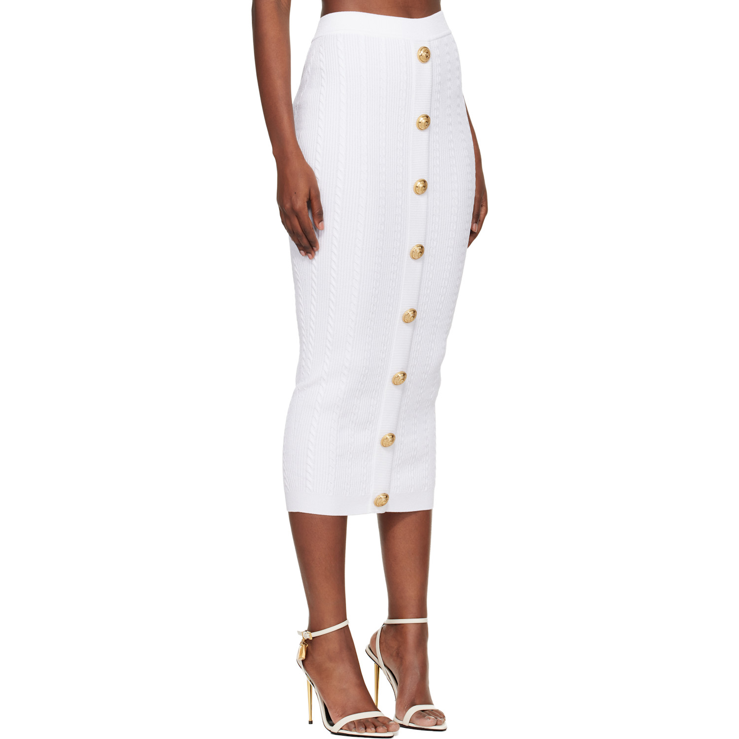  Balmain White Cable-knit Midi Skirt 