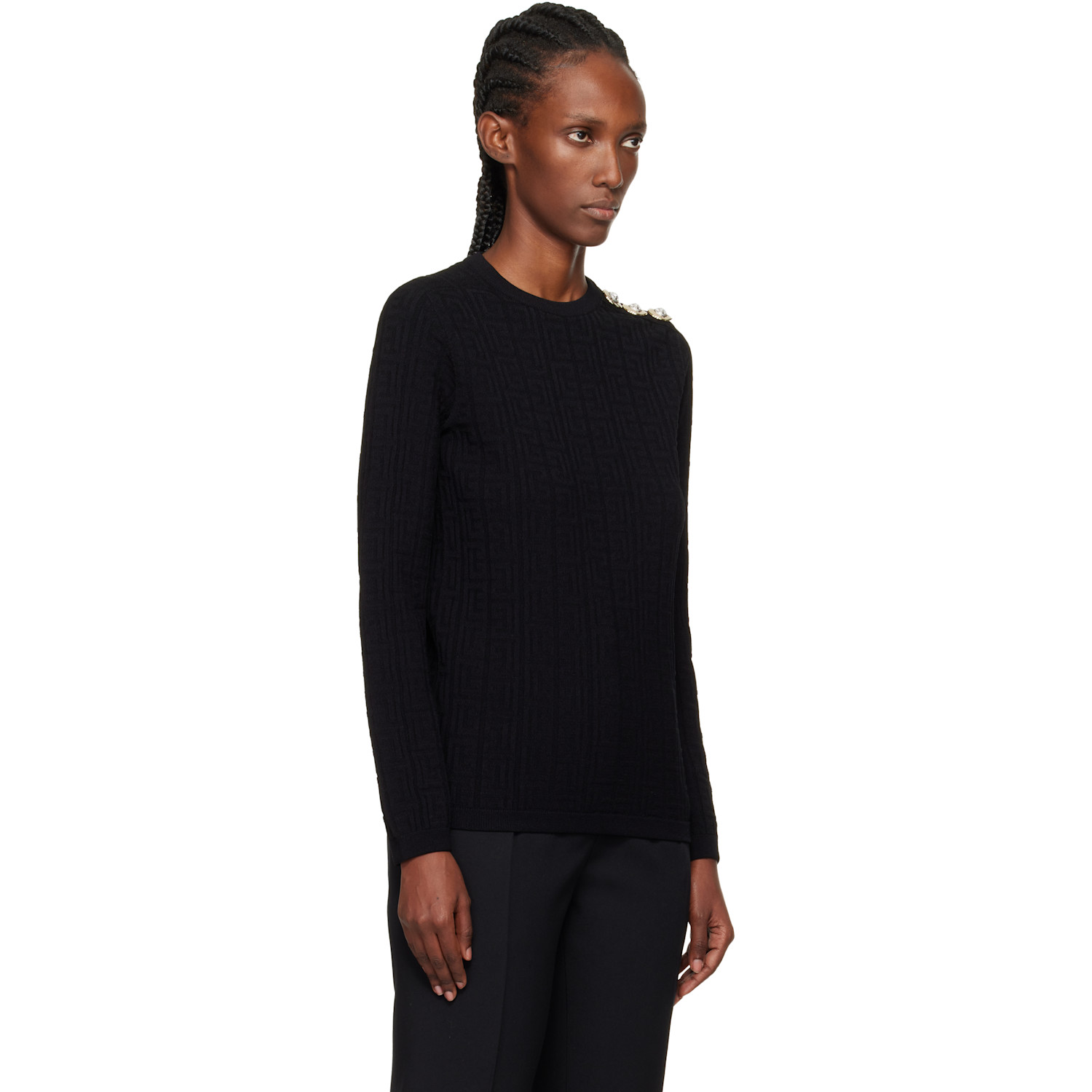  Balmain Pull Noir à Monogrammes 