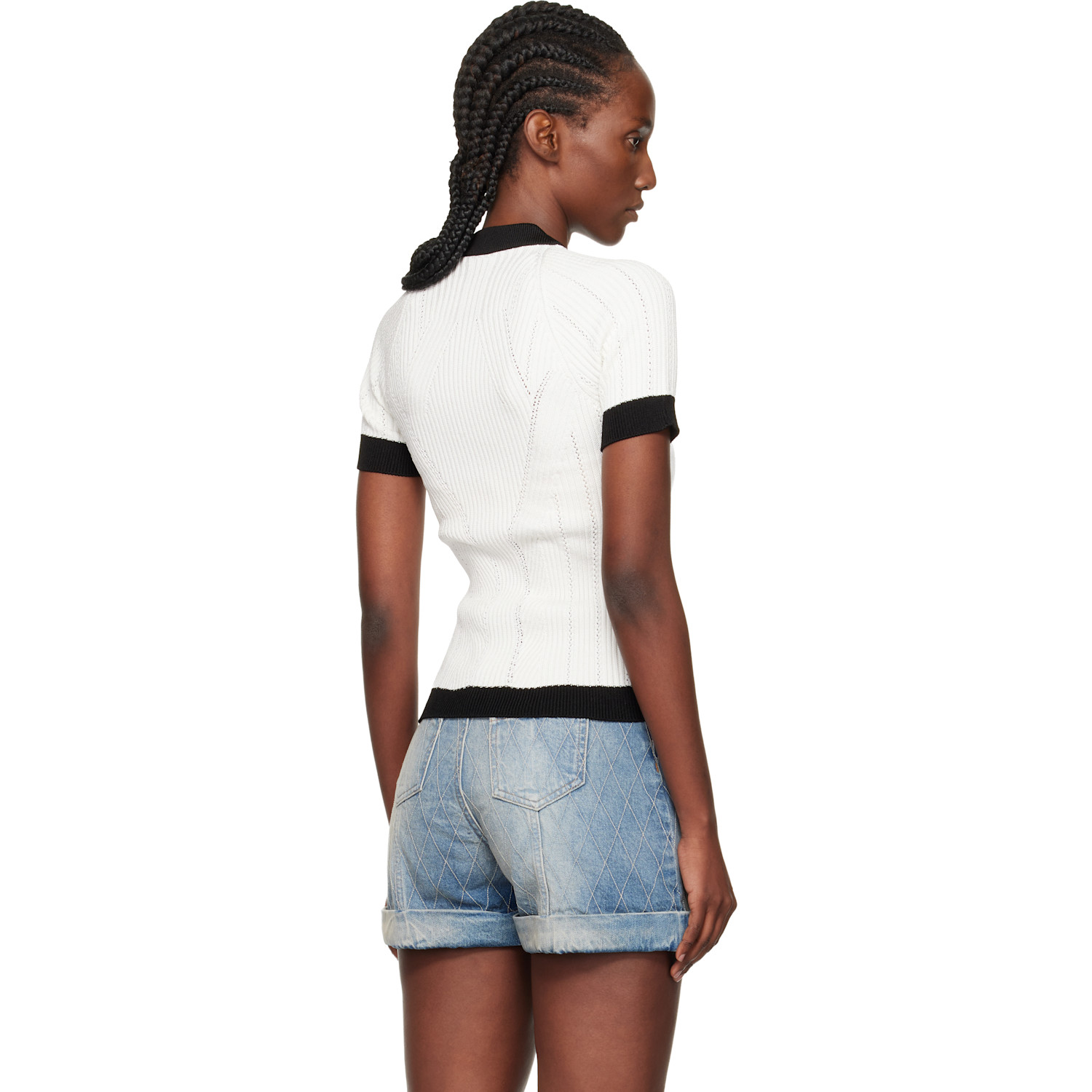  Balmain White & Black Short-sleeved Knit Top 