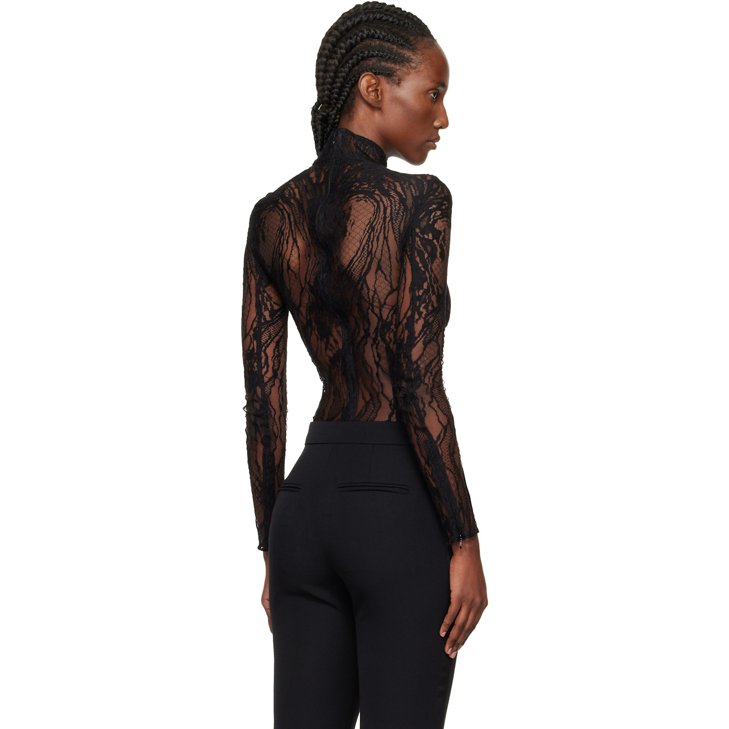  Balmain Black Long-sleeved Lace Bodysuit 