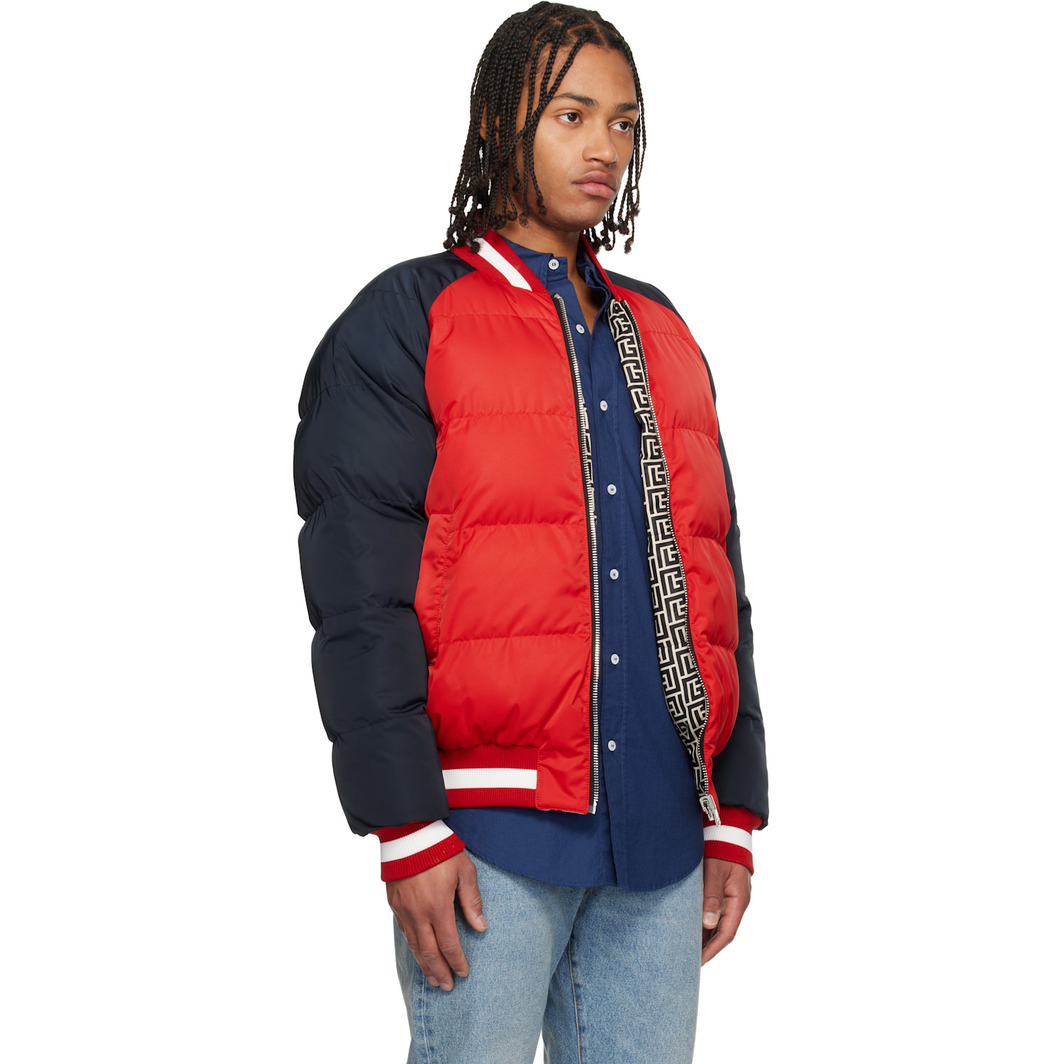  Balmain Red & Navy Bicolor Reversible Puffer Jacket 