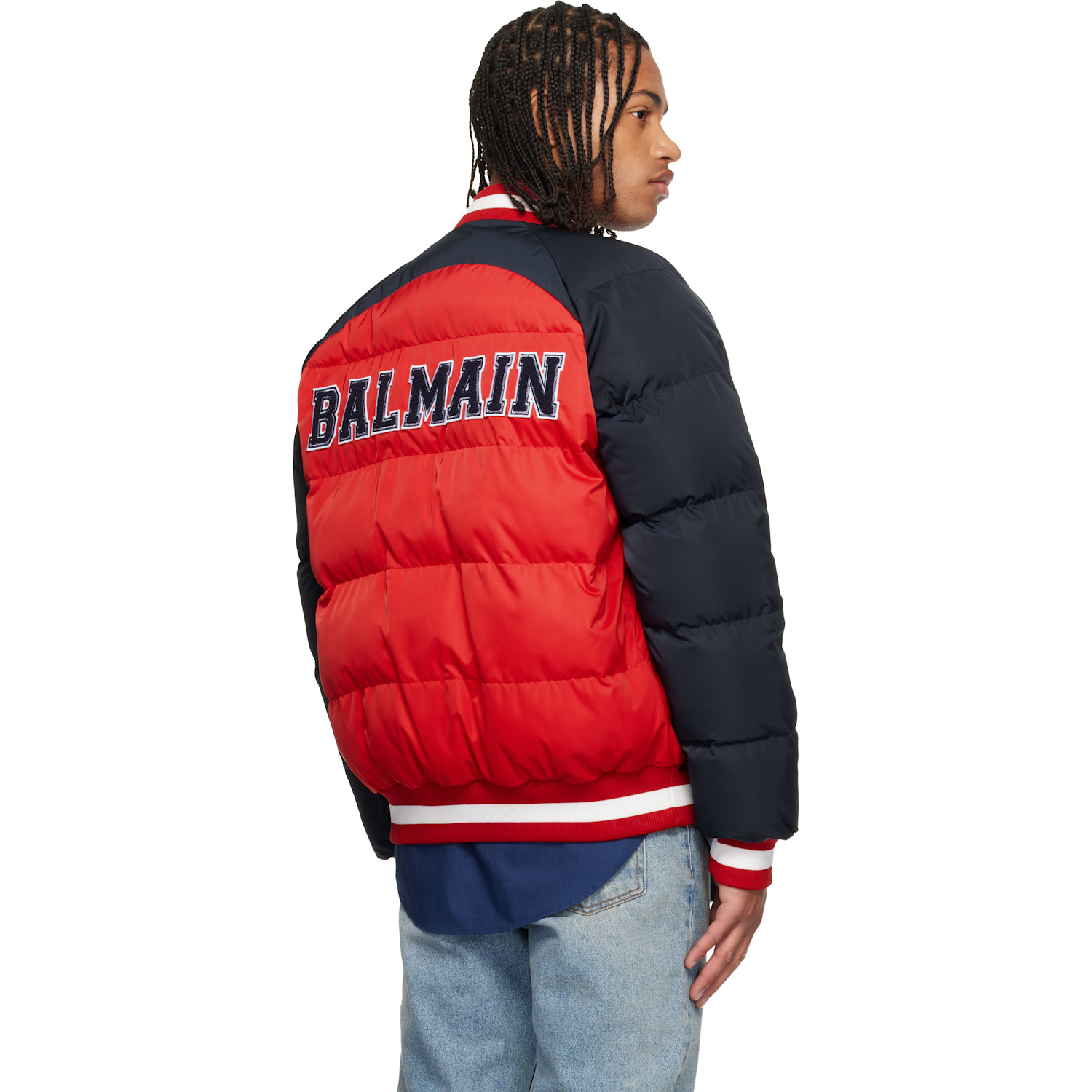  Balmain Red & Navy Bicolor Reversible Puffer Jacket 