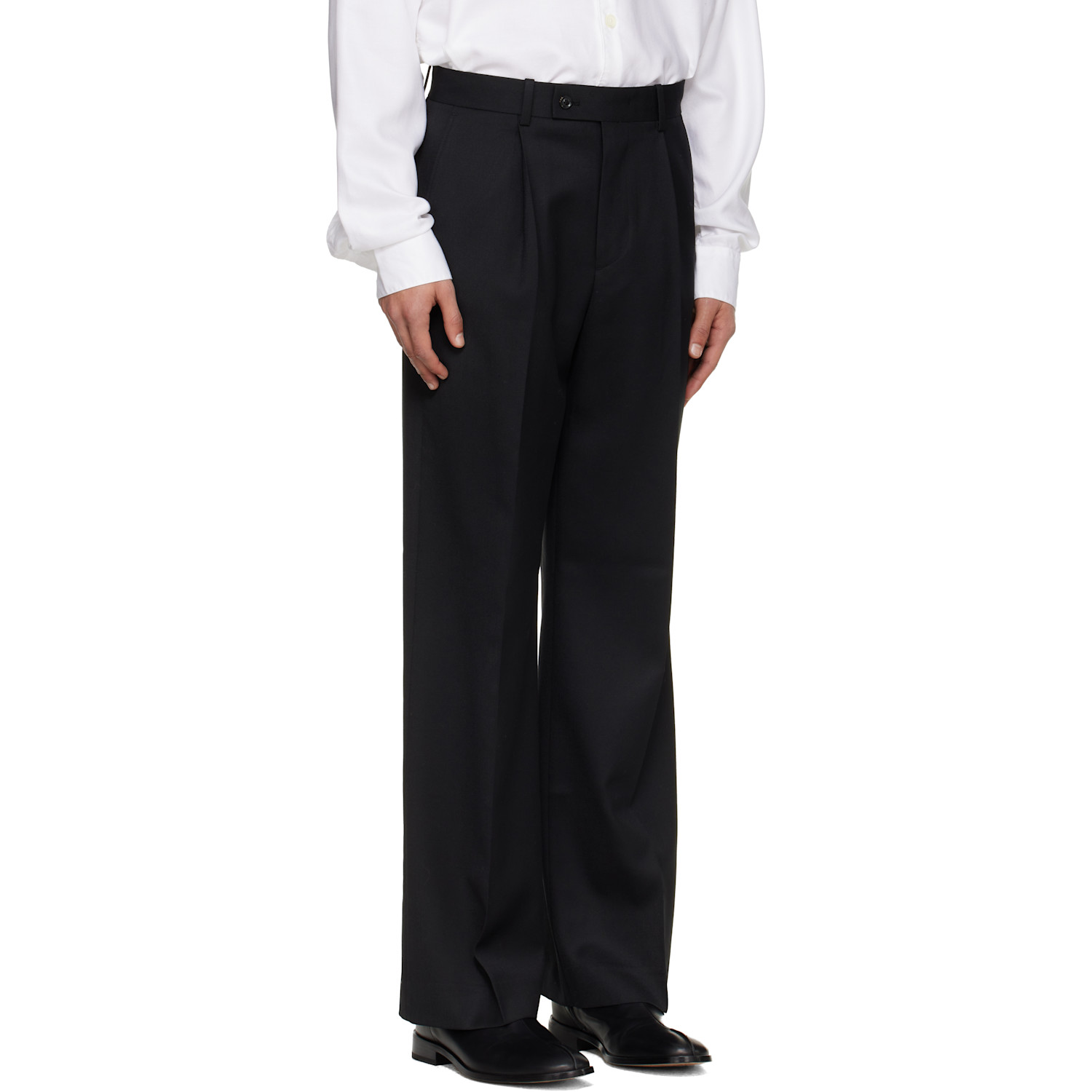  Tonywack Black Wool Twill Wide-leg Trousers 