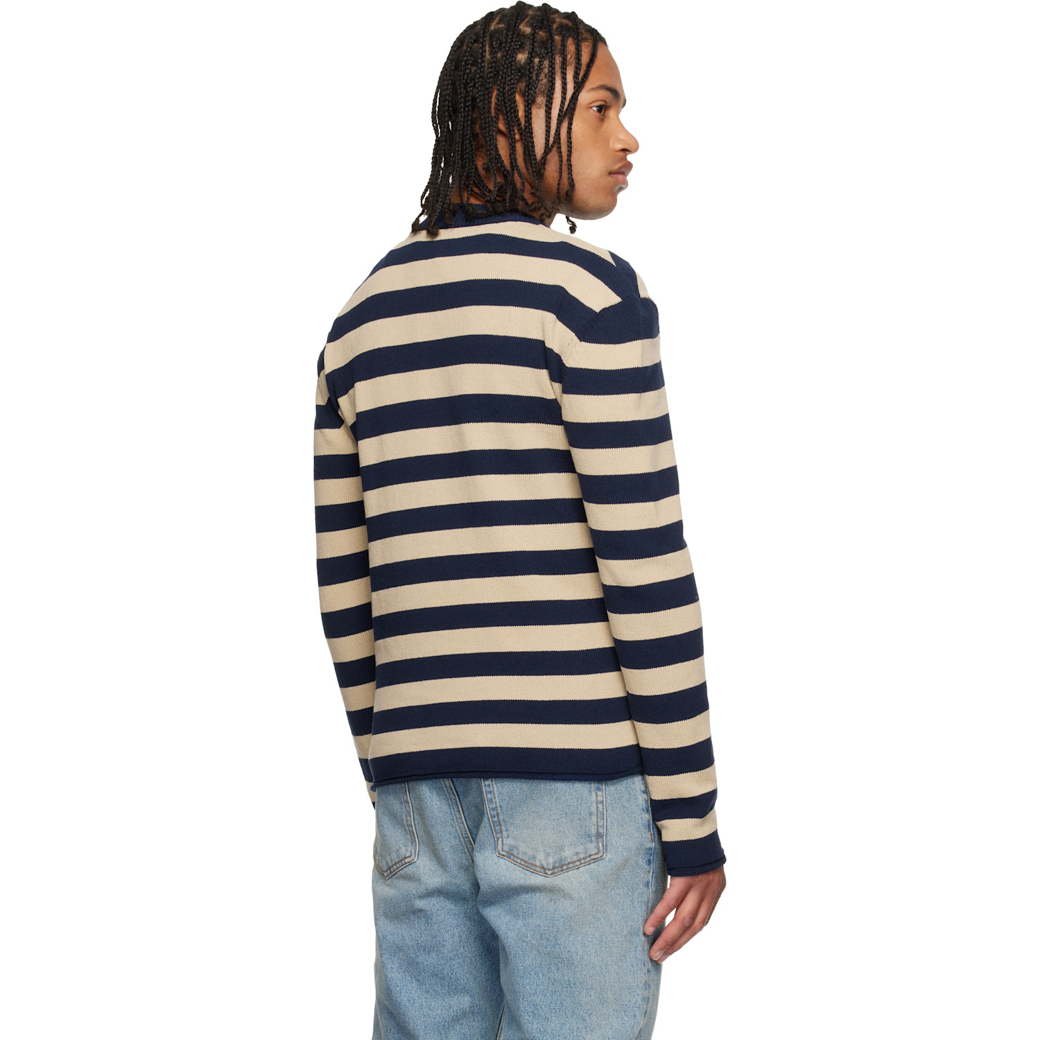  Balmain Navy & Beige 'balmain' Logo Marinière Sweater 