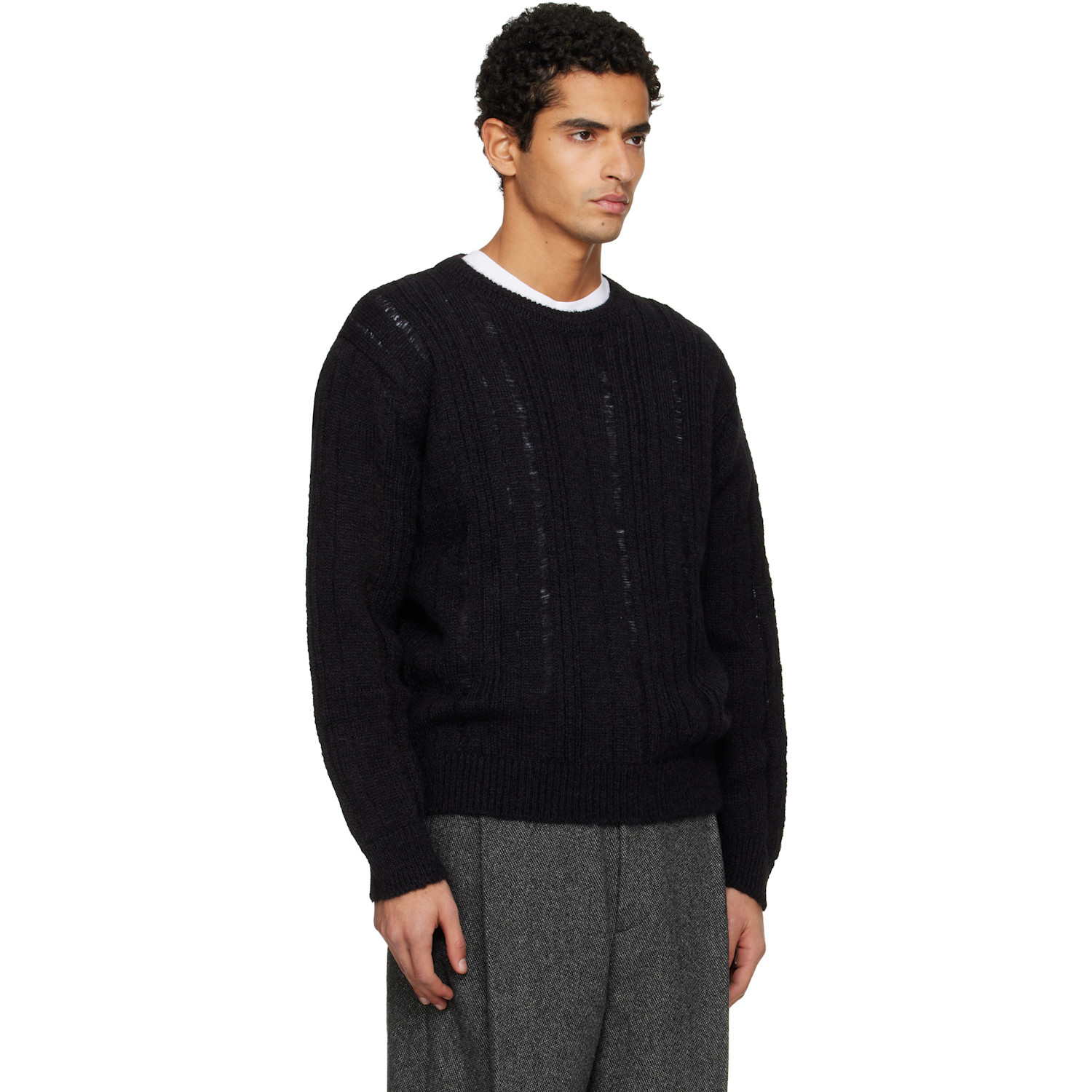  Tonywack Black Distressed Ribbed Sweater 
