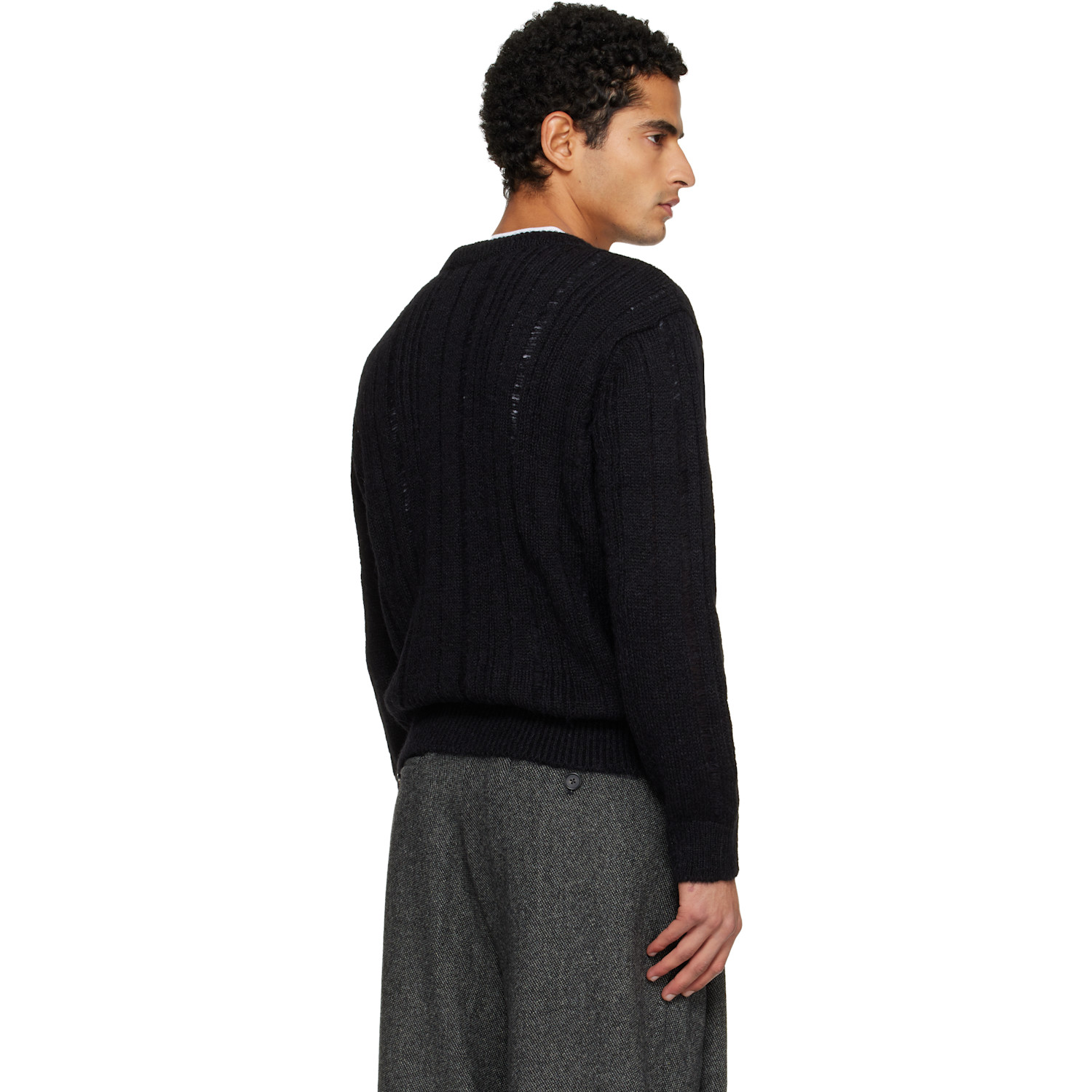  Tonywack Black Distressed Ribbed Sweater 