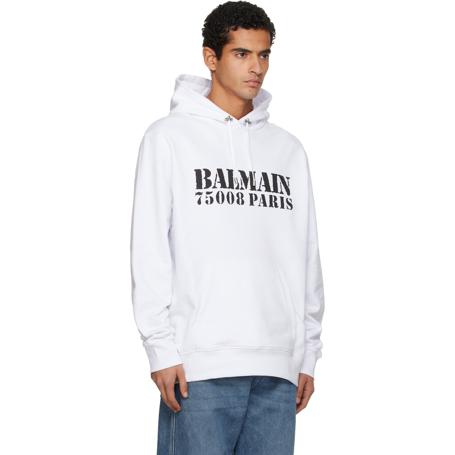  Balmain White 'balmain' Stamp Printed Hoodie 