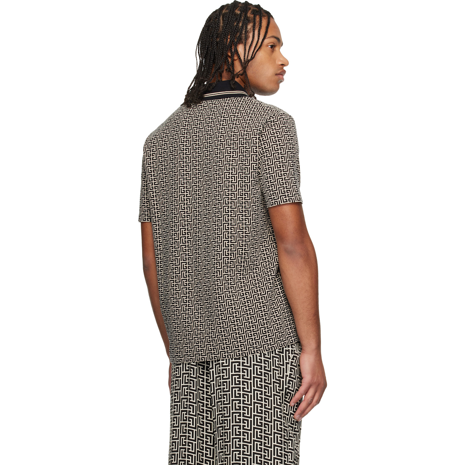  Balmain Black & Beige Monogram Polo 
