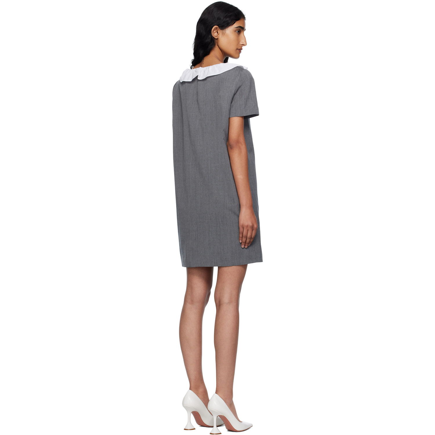  Pushbutton Gray Frilled Neck Minidress 