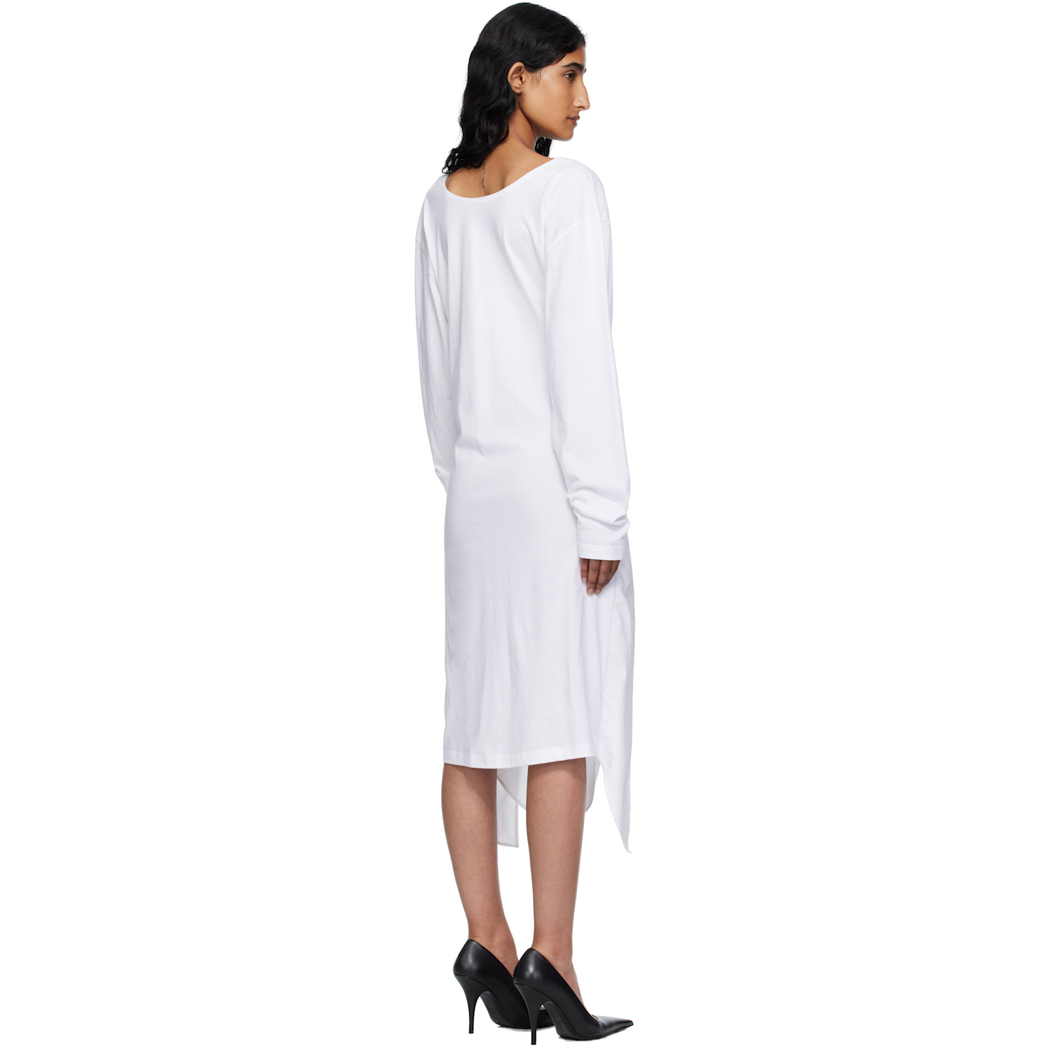  Pushbutton Robe Midi Blanche à Col Transformable 