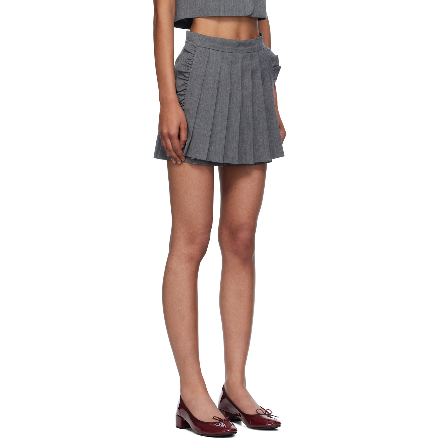  Pushbutton Gray Pleated Apron Shorts 