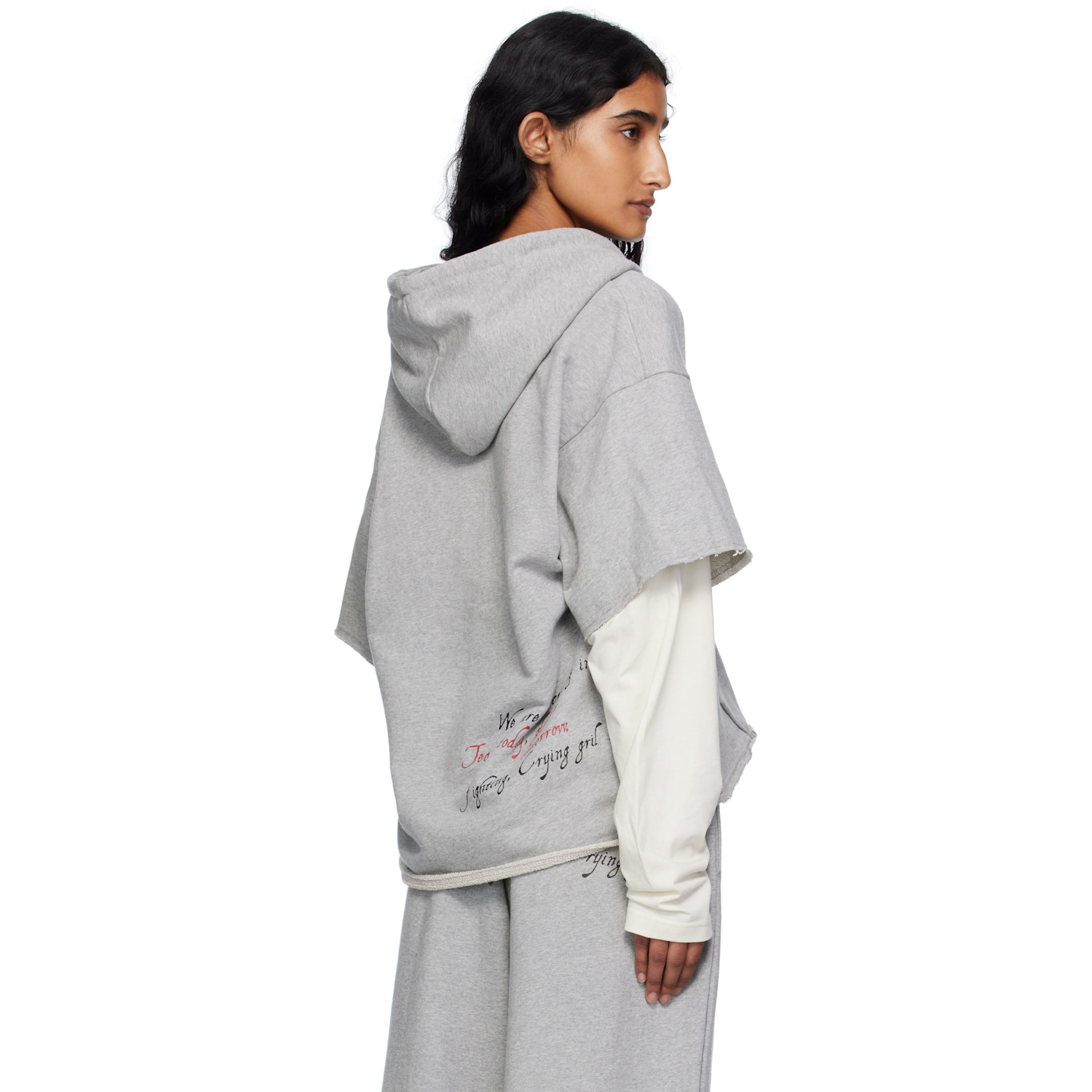  Pushbutton Gray Raw Edge Zip-up Hoodie 