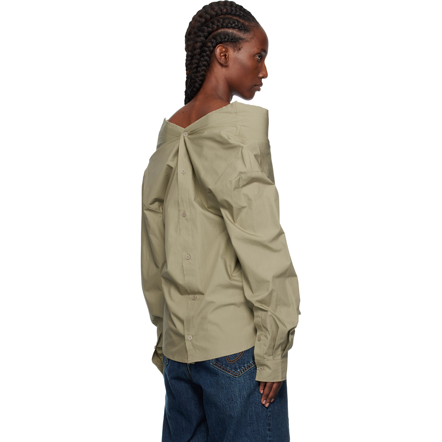  Pushbutton Khaki Dropped Shoulder Shirt 