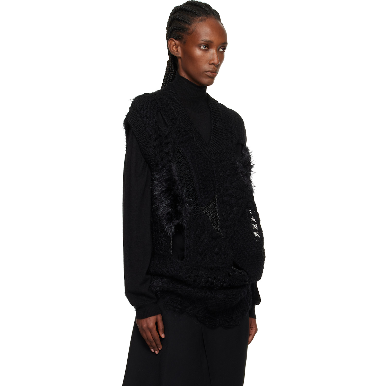  Junya Watanabe Black Patchwork V-neck Sweater Vest 