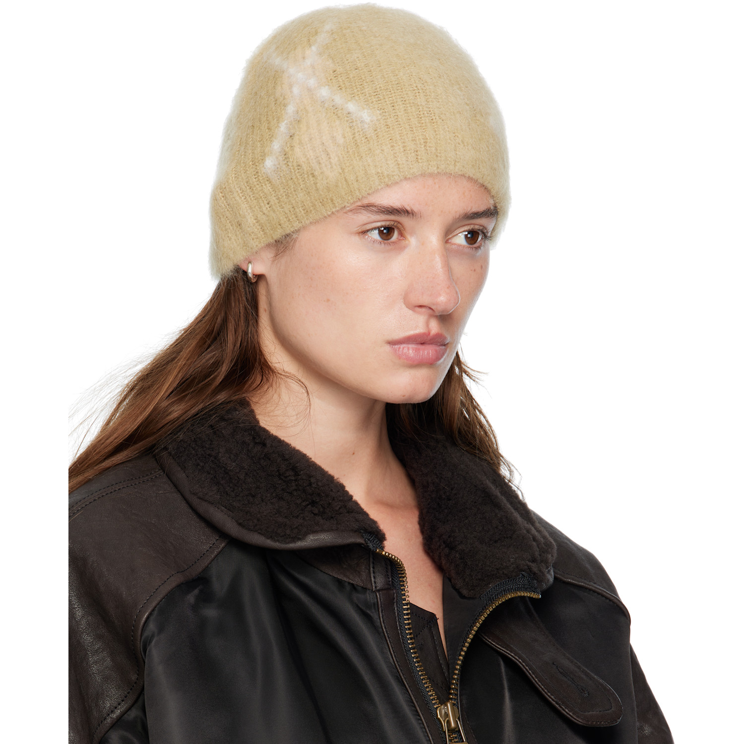  Coor Beige Hairy Mixed Argyle Beanie 