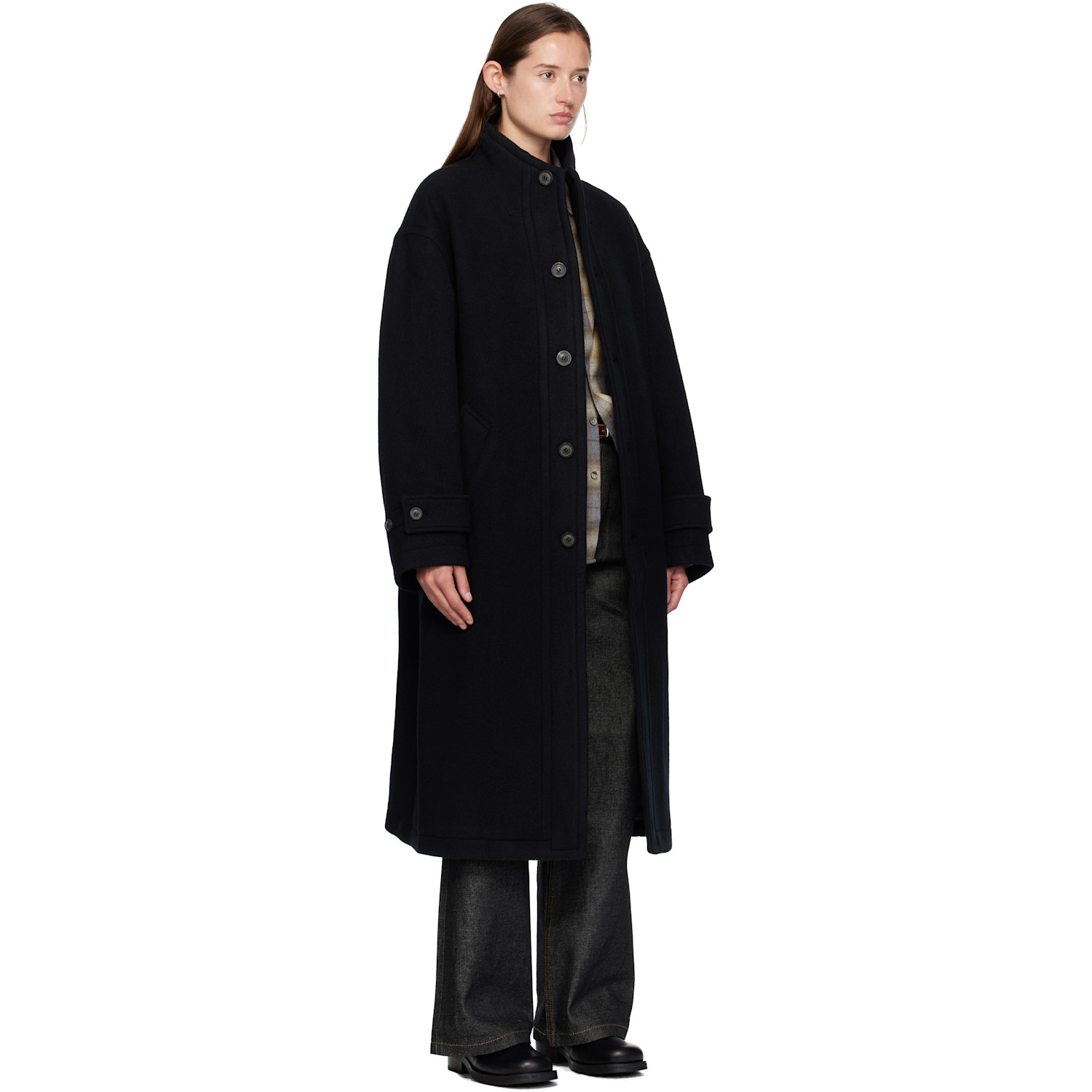  Coor Black Virgin Wool High-neck Coat 