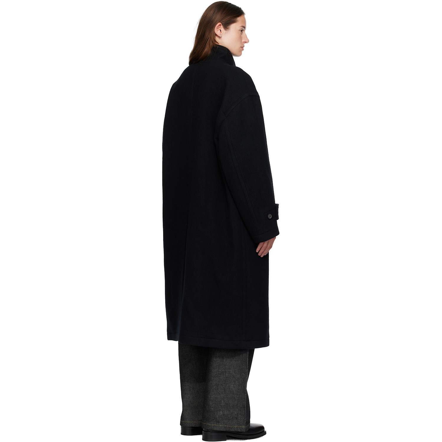  Coor Black Virgin Wool High-neck Coat 