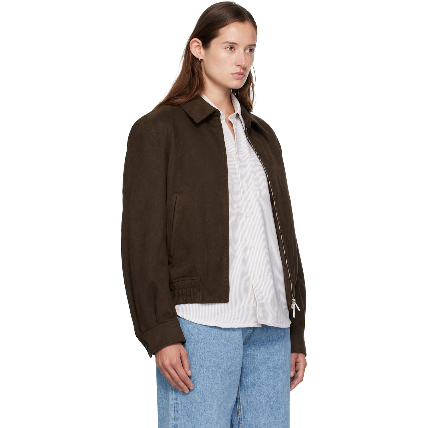  Coor Brown Quilted Swing Top Faux-suede Jacket 