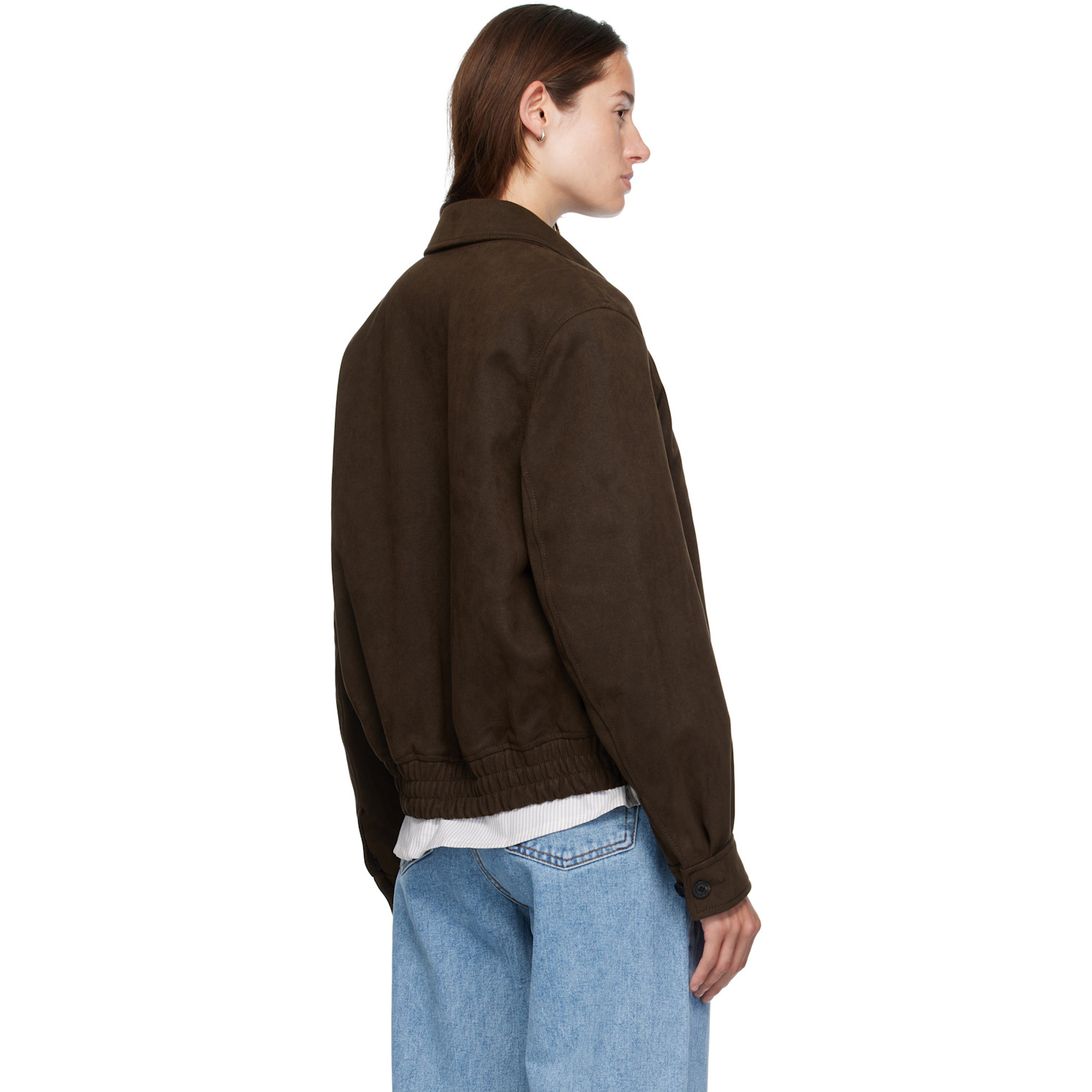  Coor Brown Quilted Swing Top Faux-suede Jacket 