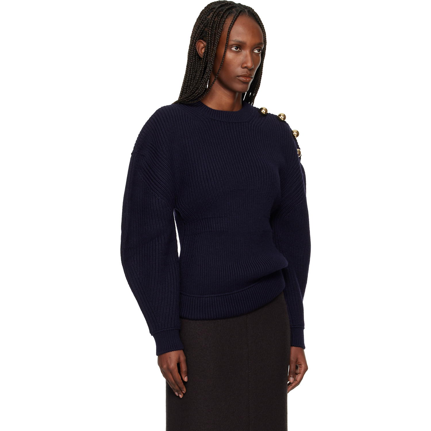  Lanvin Navy Wool Ribbed Sweater 