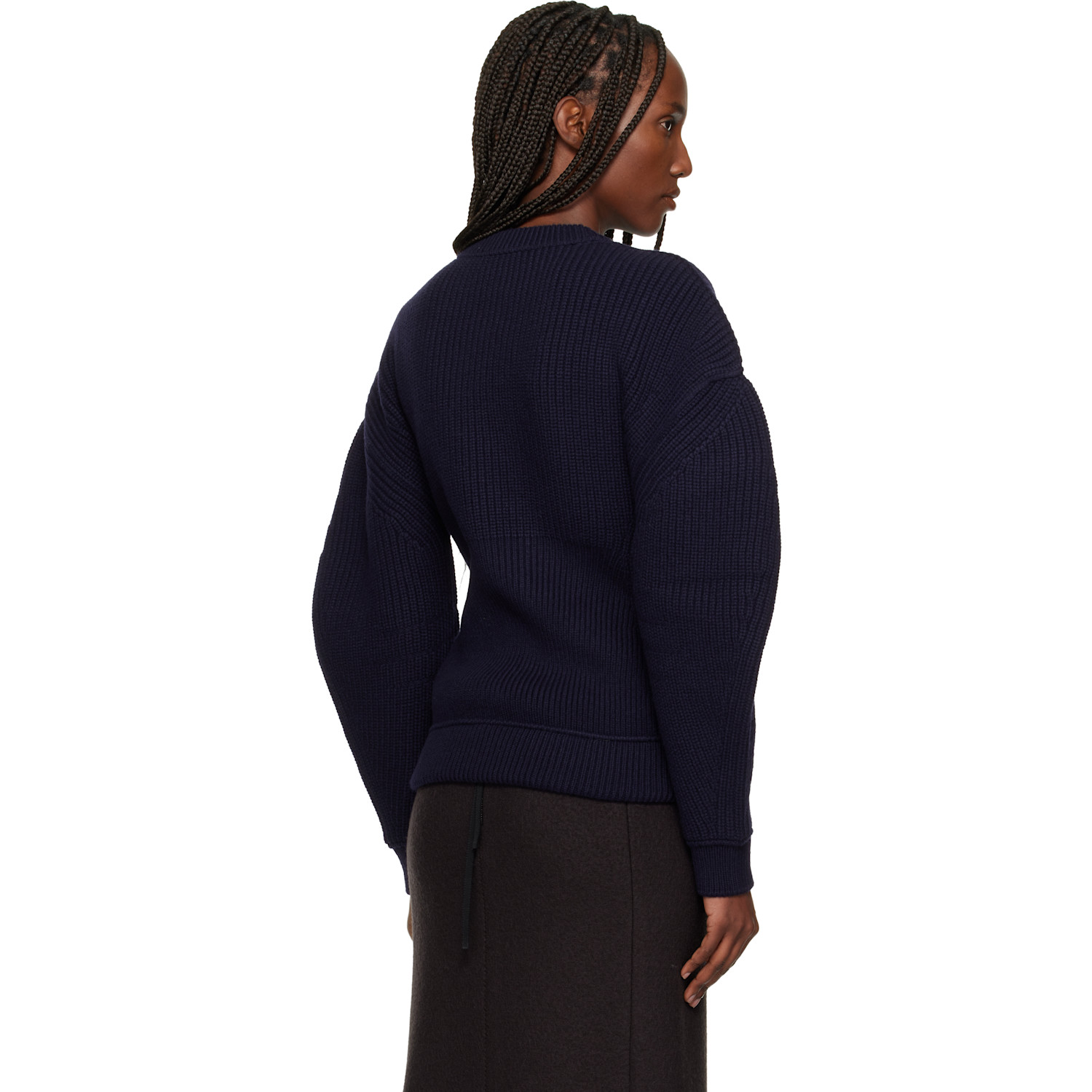  Lanvin Navy Wool Ribbed Sweater 
