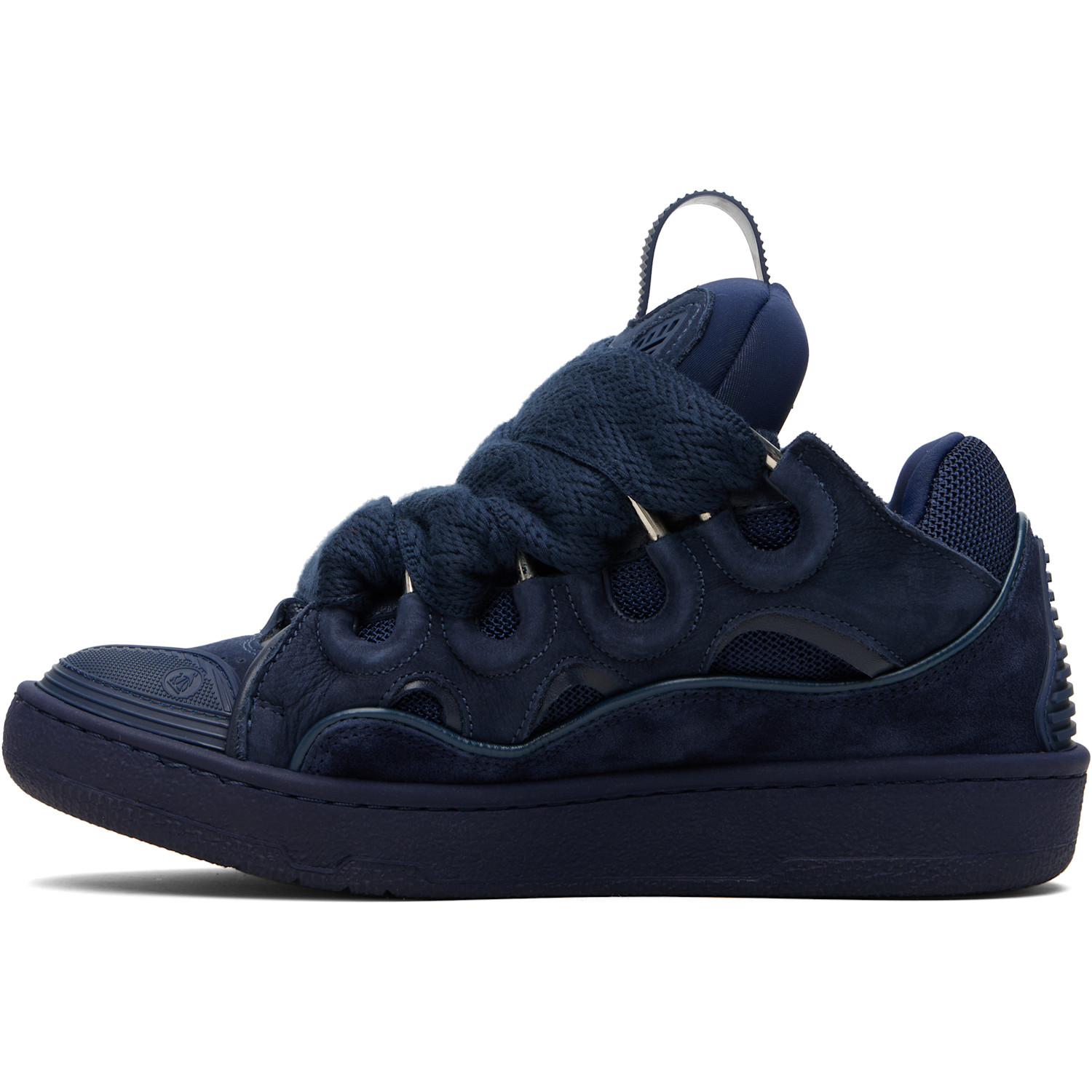  Lanvin Navy Leather Curb Sneakers 