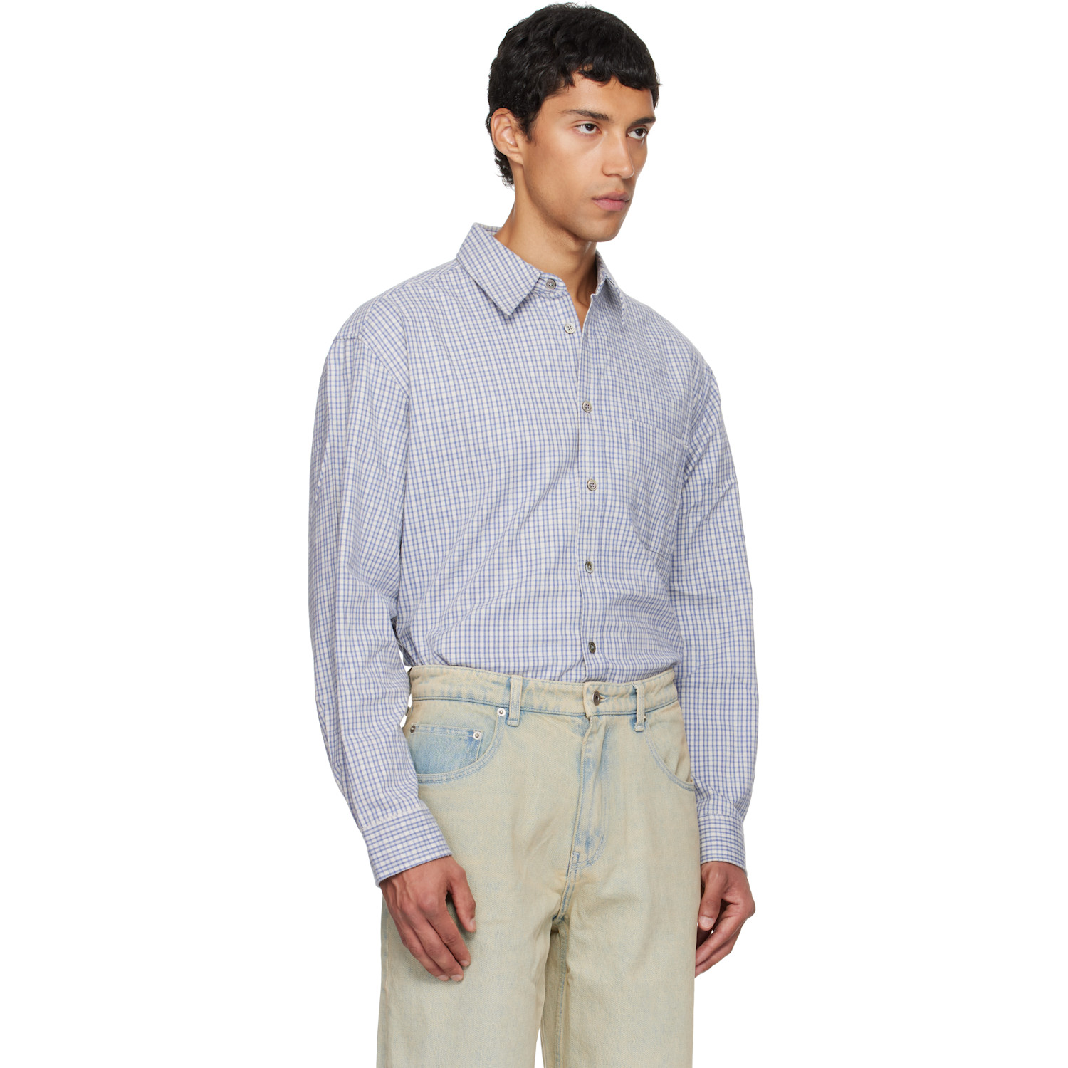  Coor Blue & White Block Checkered One Pocket Shirt 