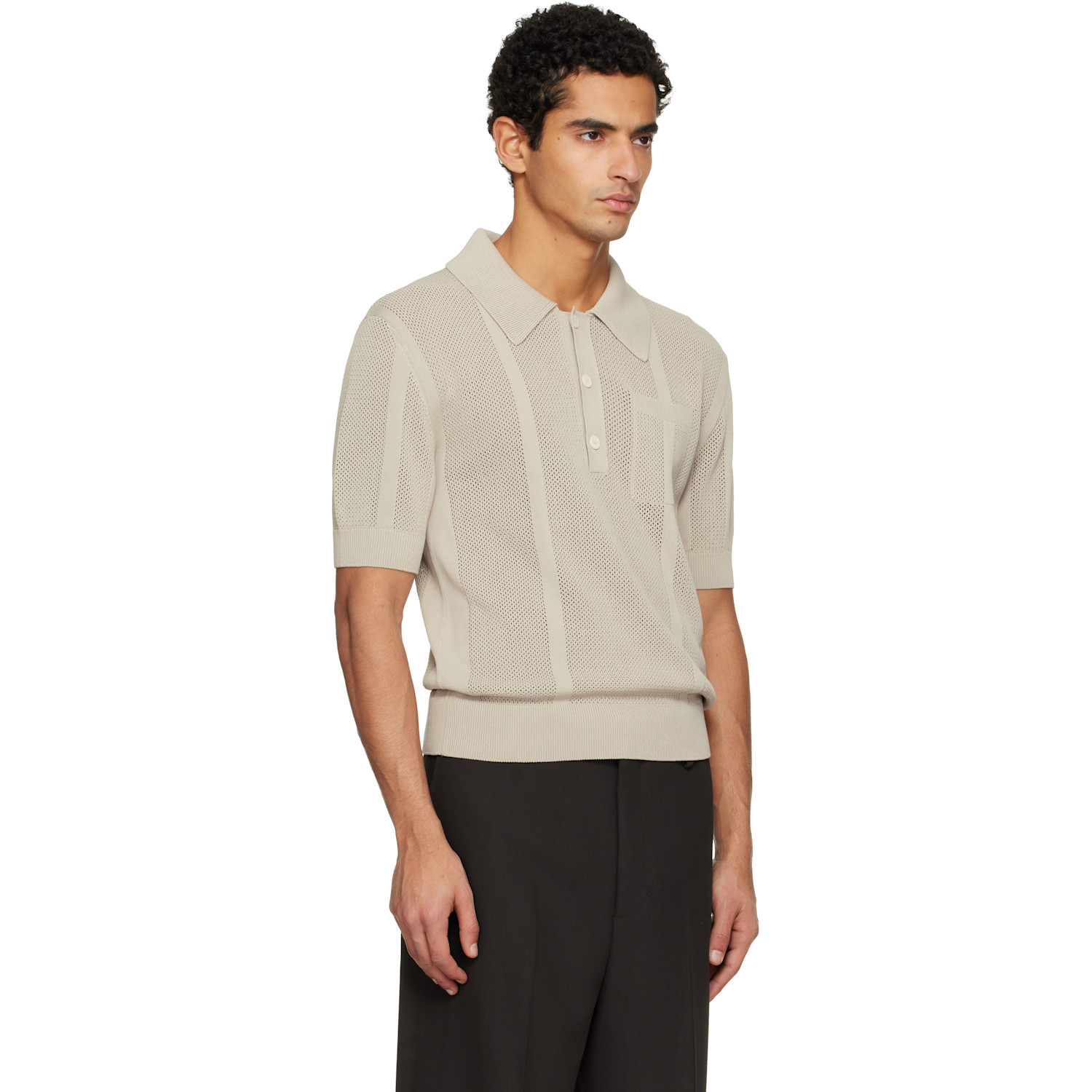  Lanvin Taupe Striped Polo 