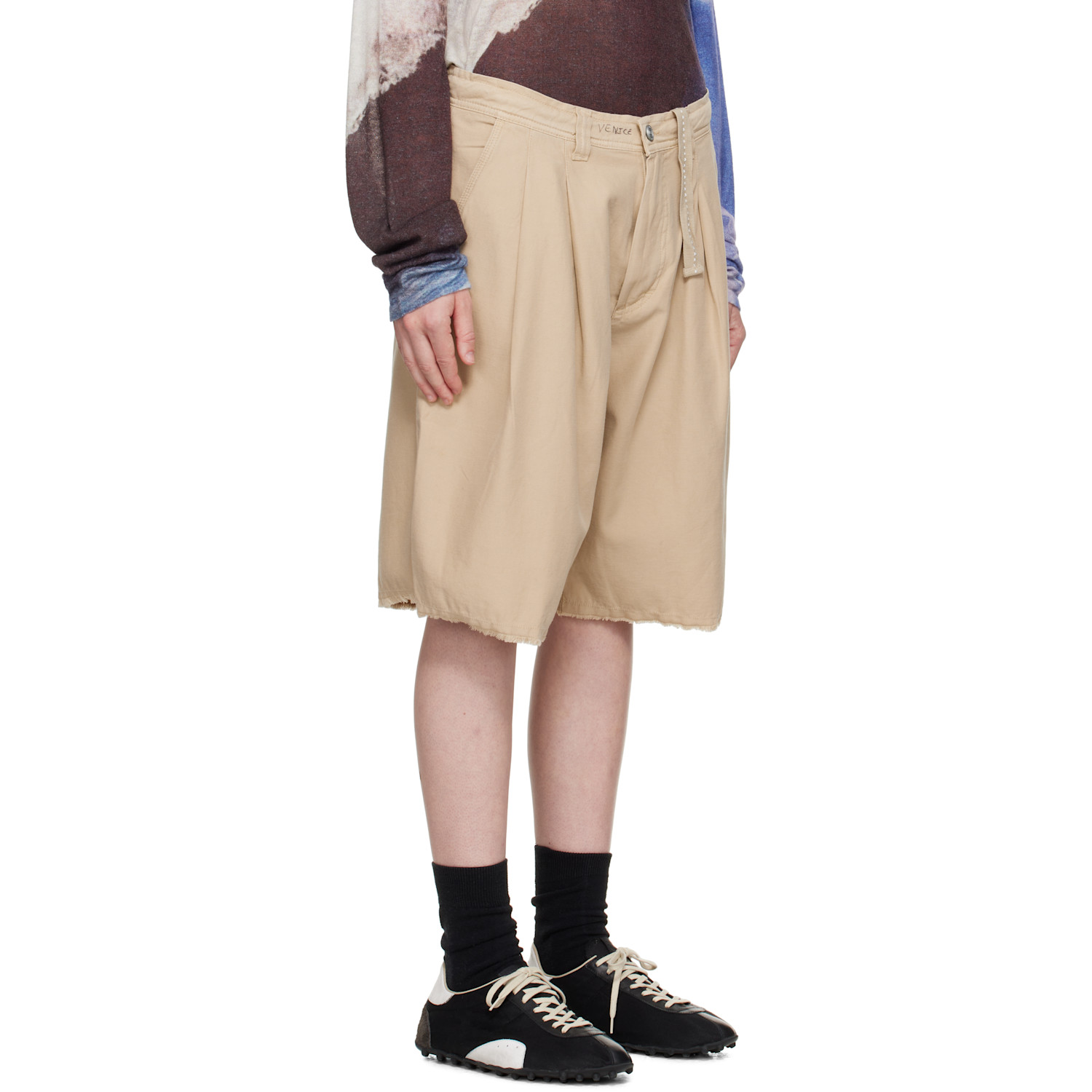  Erl Beige Distressed Chino Shorts 